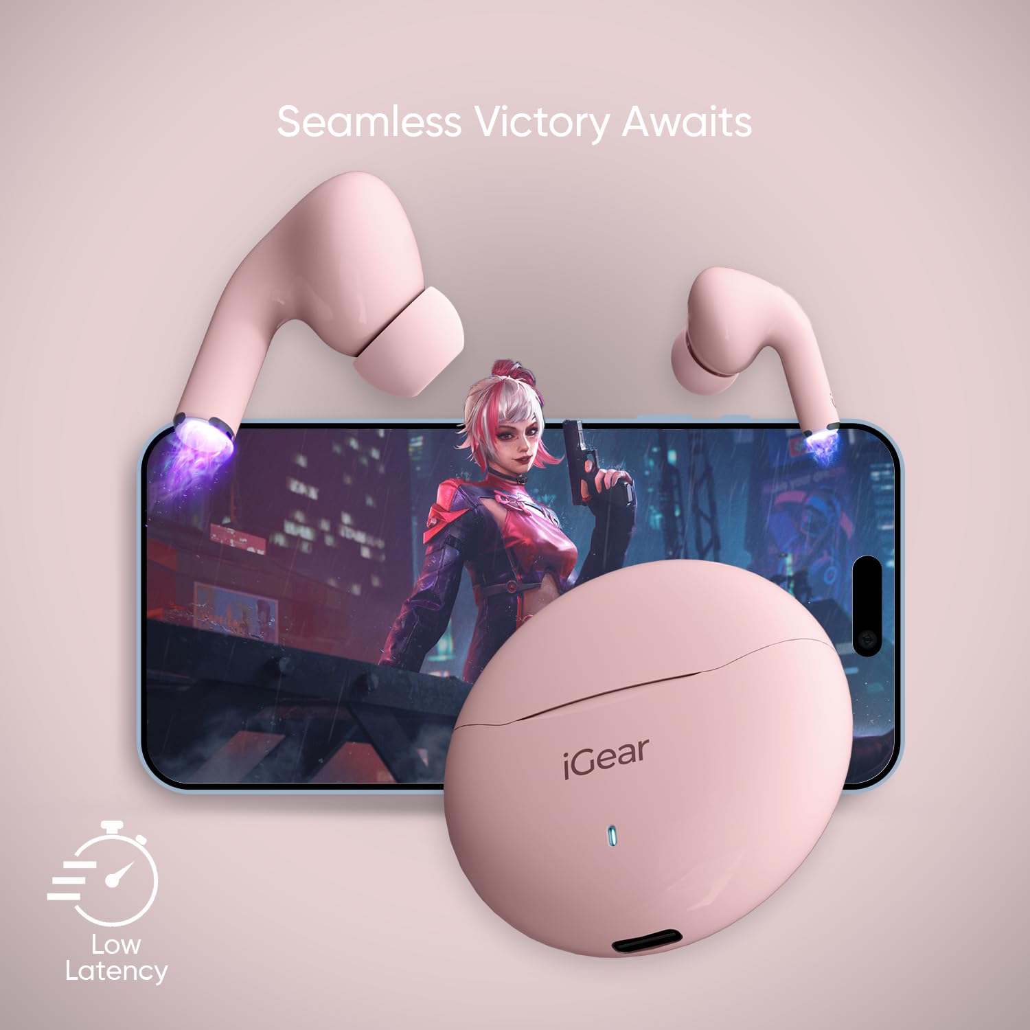 iGear Gemz iG-1142 TWS Wireless Earbuds, 15 Hrs+ Playtime- Pink