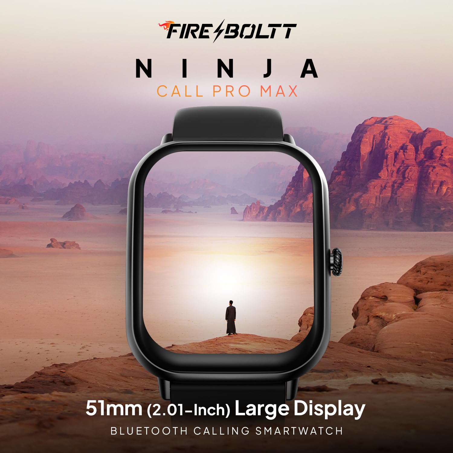 Fire Boltt Ninja Call Pro Max Smart Watch(BSW128) with 2.01 inch Display, Bluetooth Calling, 120+ Sports Modes, Health Suite, Voice Assistance- Black