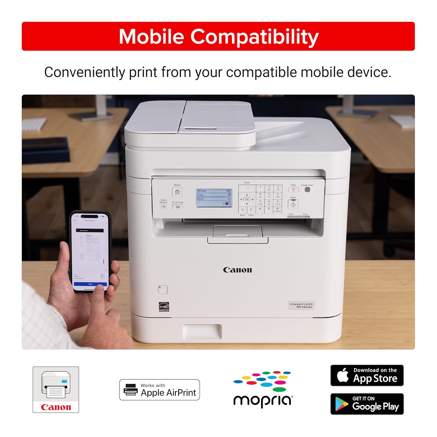 Canon MF284DW imageCLASS Multifunction Wireless Laser Printer, Monochrome, Duplex, Print, Copy, Scan, Auto Document Feeder- White