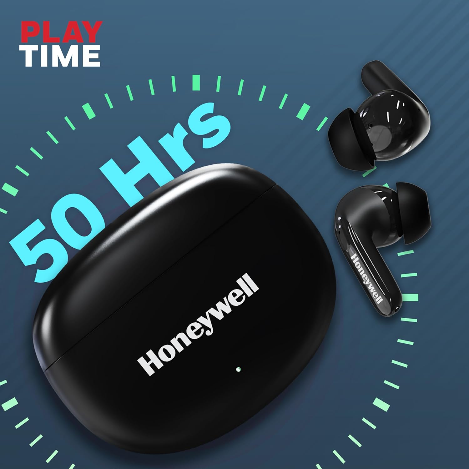 Honeywell Suono P2100 TWS Earbuds Bluetooth with 50H of Playtime, ENC Mode, 4xMics, Type C Fast Charging, Low Latency Mode for Gaming, Bluetooth V5.3- Black