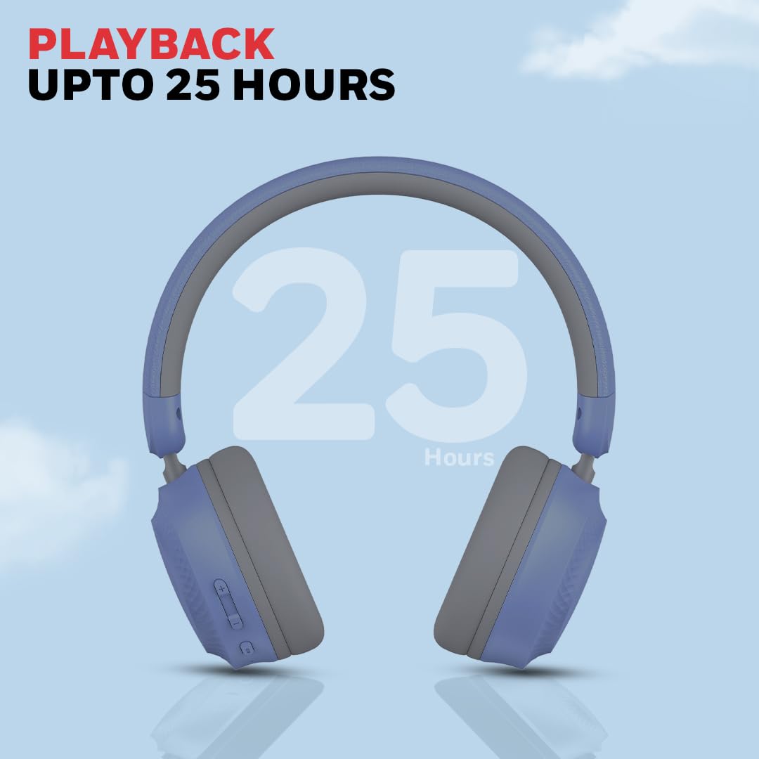 Honeywell Moxie V20 Bluetooth v5.4 On-Ear Headphones with Mic, ENC, 25H Playback, Deep Bass, IPX4, Aux, Stereo Sound, 40ms low latency Gaming Mode- Blue