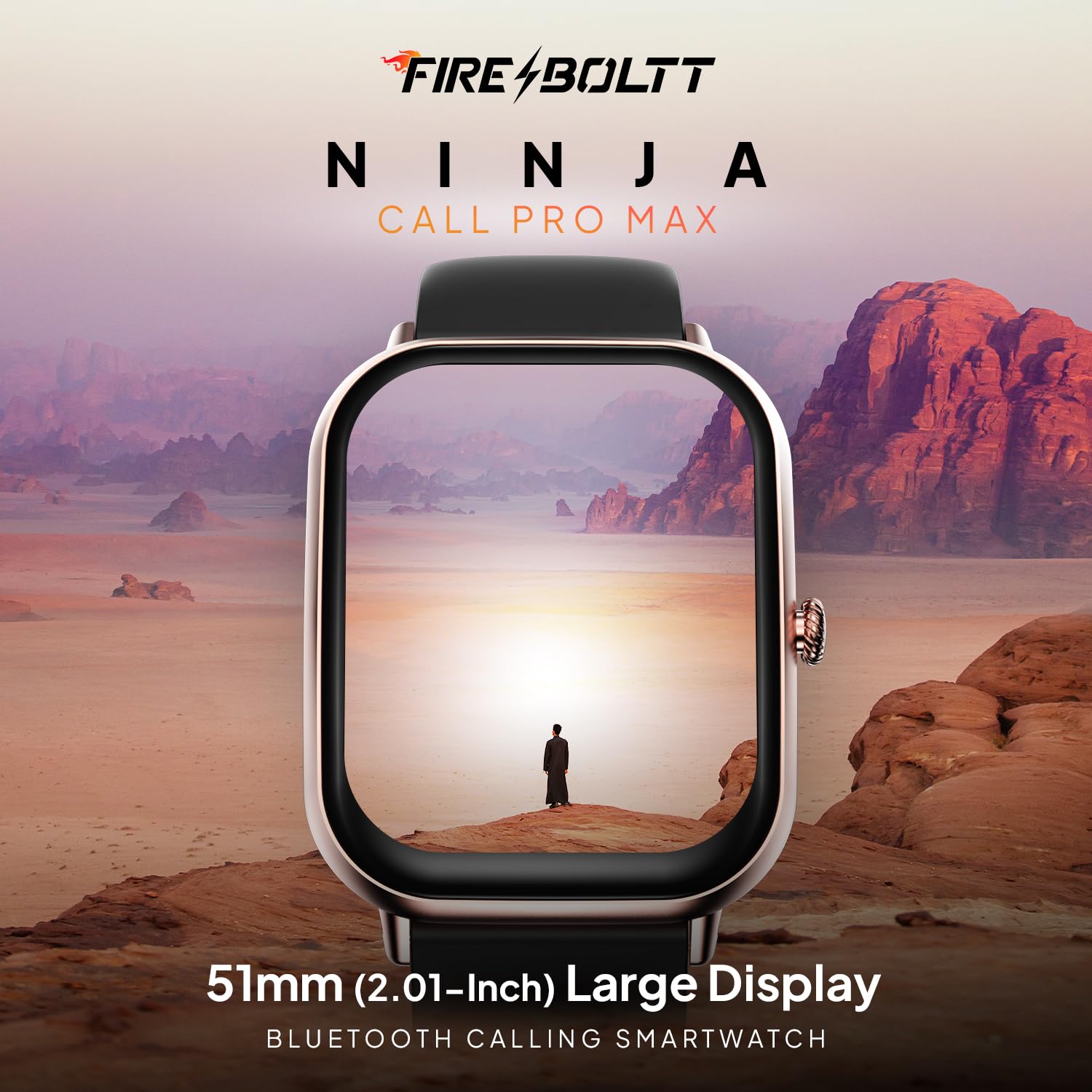 Fire Boltt Ninja Call Pro Max Smart Watch(BSW128) with 2.01 inch Display, Bluetooth Calling, 120+ Sports Modes, Health Suite, Voice Assistance- Gold & Black