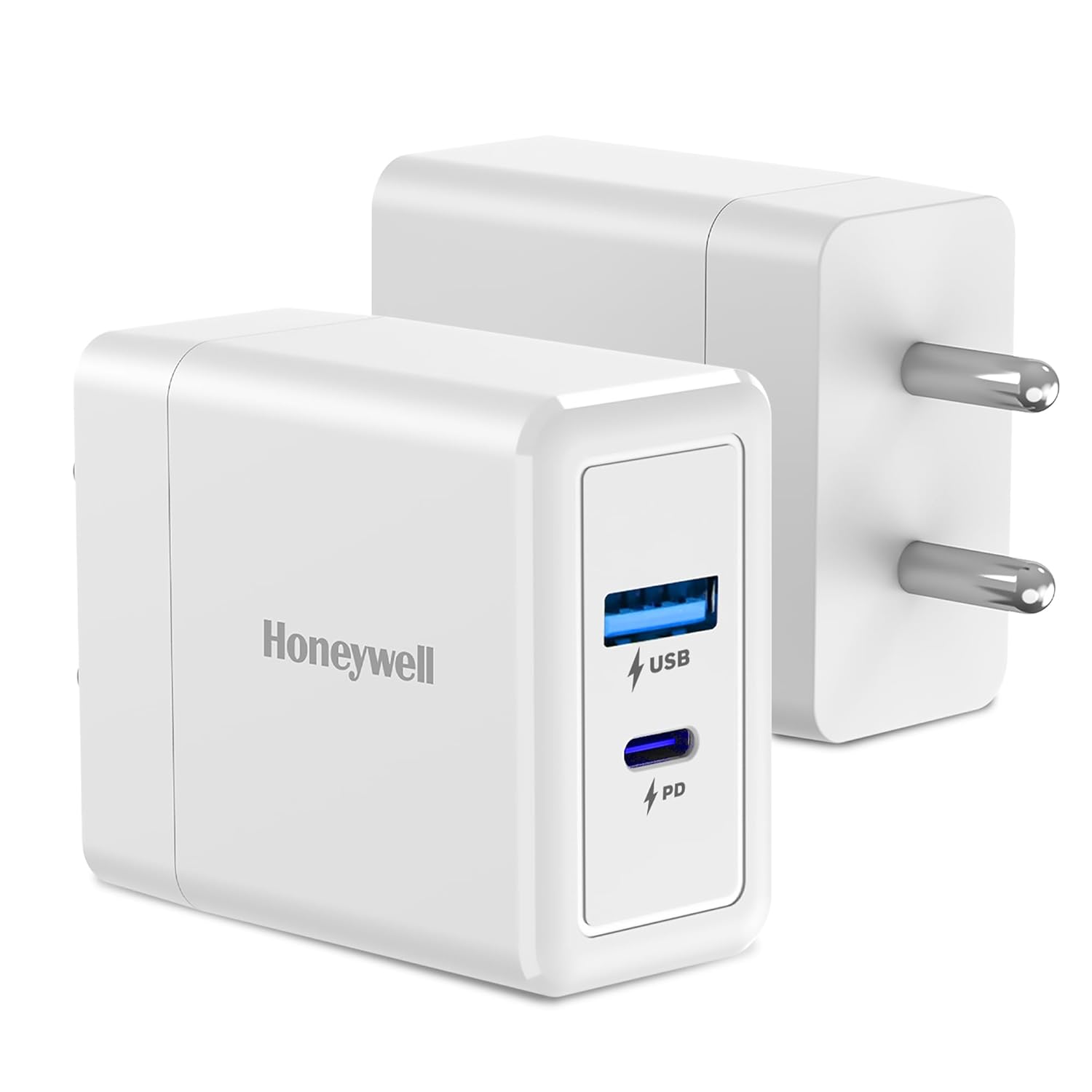 Honeywell Zest GaN 65W Charger, Ultra-Fast Charger with PPS support, 1xType C  PD 3.0 Port & 1x USB A Port, Compatible with All smartphones and Smartwatches- White
