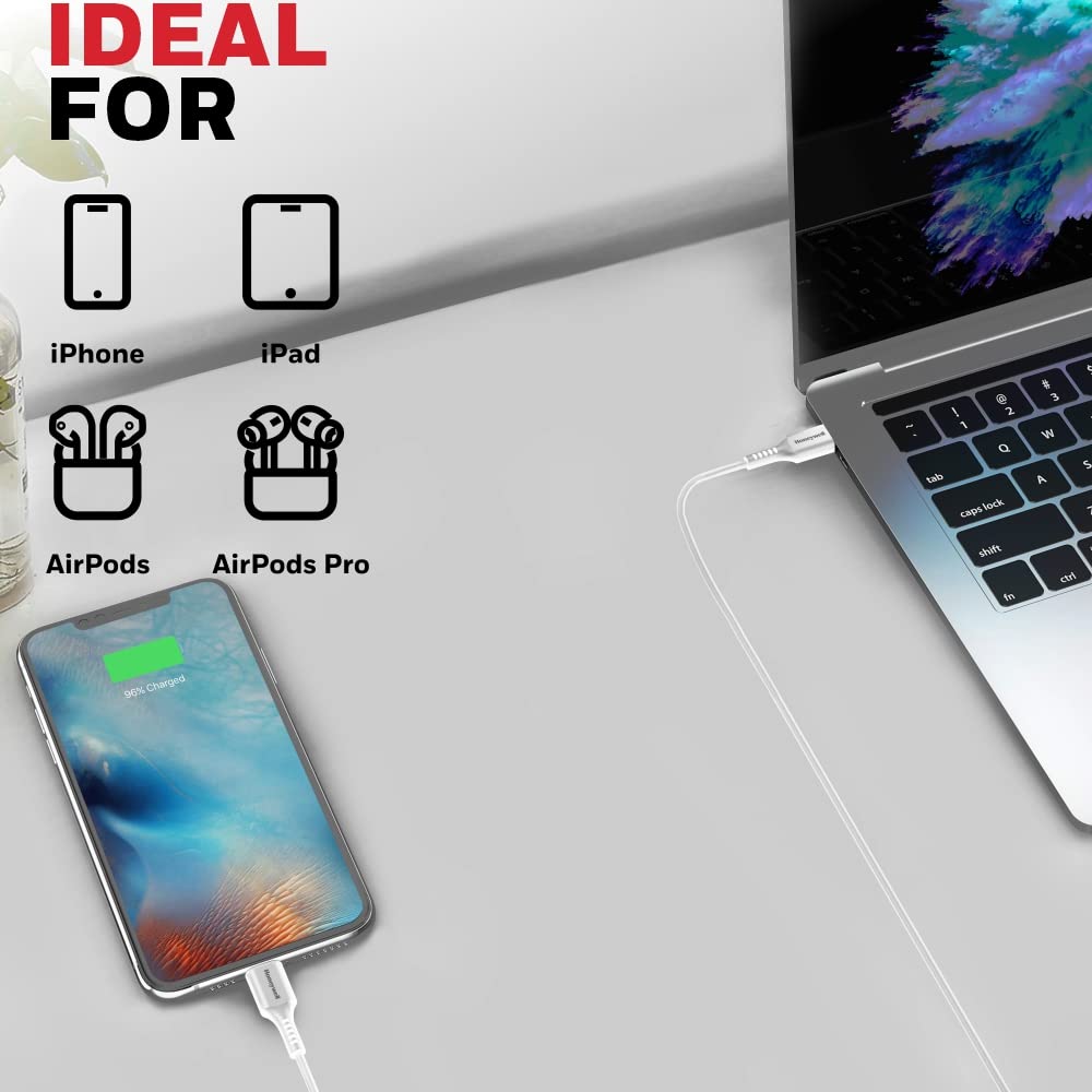 Honeywell Type C to iPhone Lightning Silicone cable MFI-certified, QC 3.0, PD 87W with Max Output 3A,Fast Charge & Sync Cable for iPhone- 6 Feet (1.8M)- White