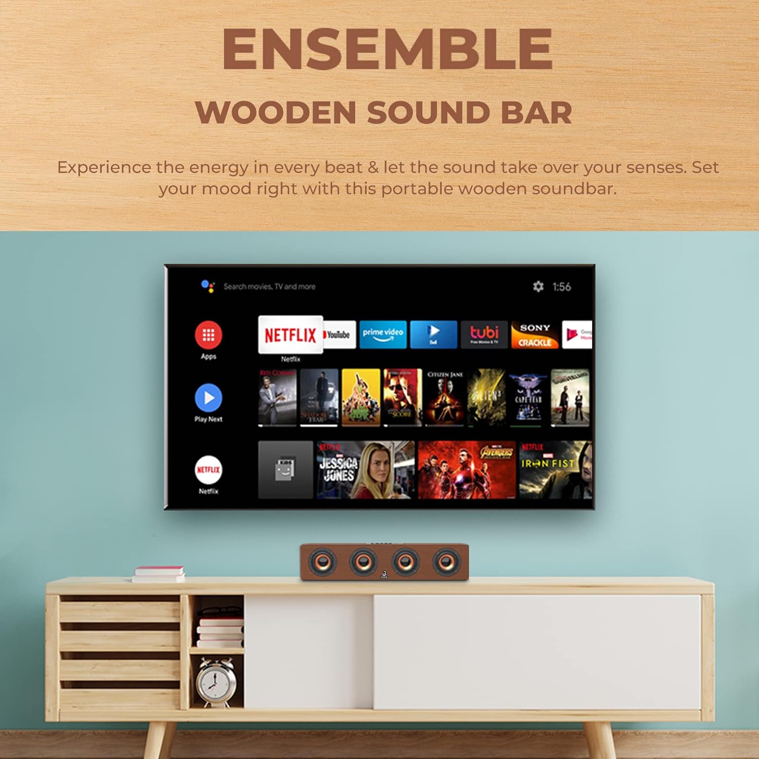 iGear Ensemble iG-1130 20watts Wooden Portable Soundbar with Bluetooth, FM Mode and Sub-woofer- Brown