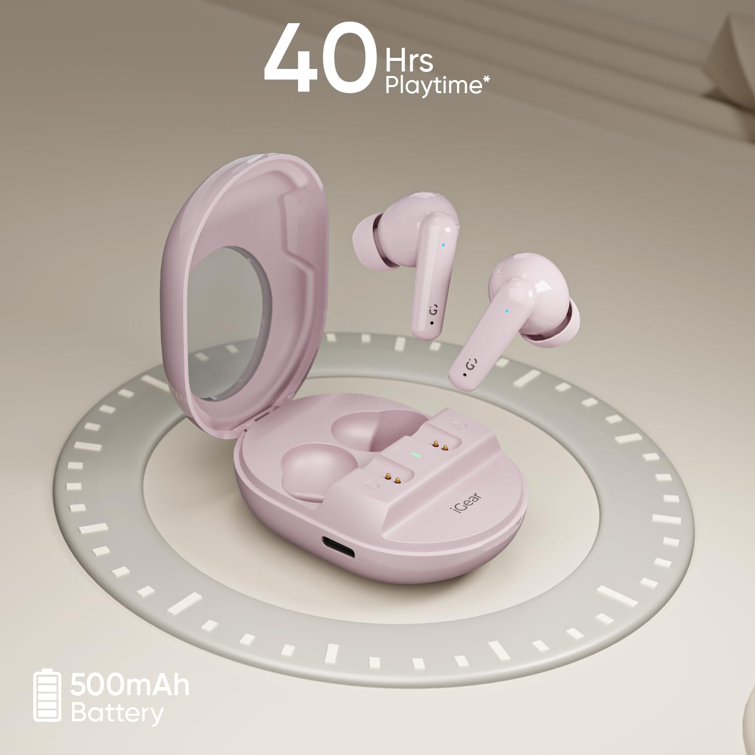 iGear Astro iG-1029 Wireless Earbuds Stylish HiFi Audio with 40-Hour Playtime- Pink