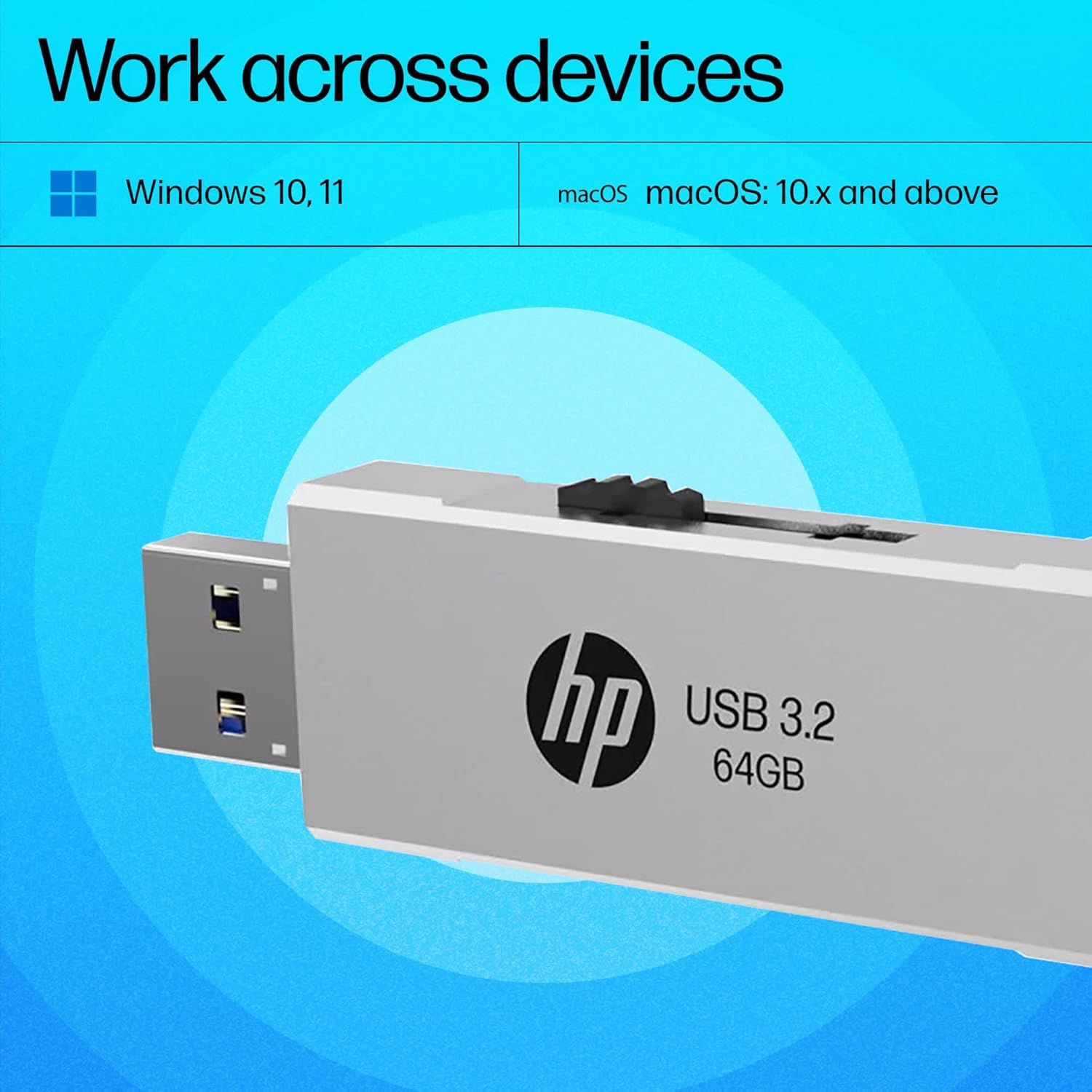 HP 818W 64GB USB 3.2 Flash Drive - Silver