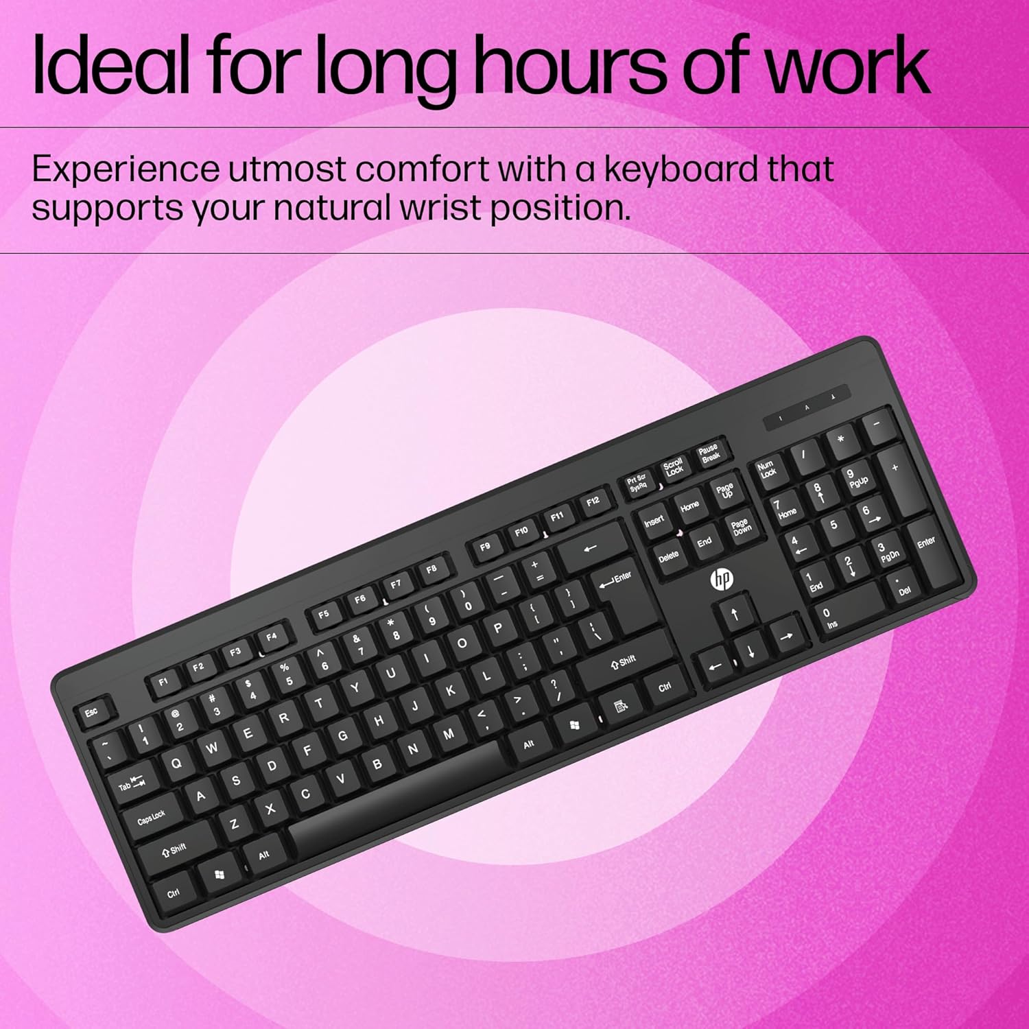 HP K160 Wireless Keyboard/Quick Comfy accurate/12 Fn Shortcut Keys/Plug and Play USB- Black