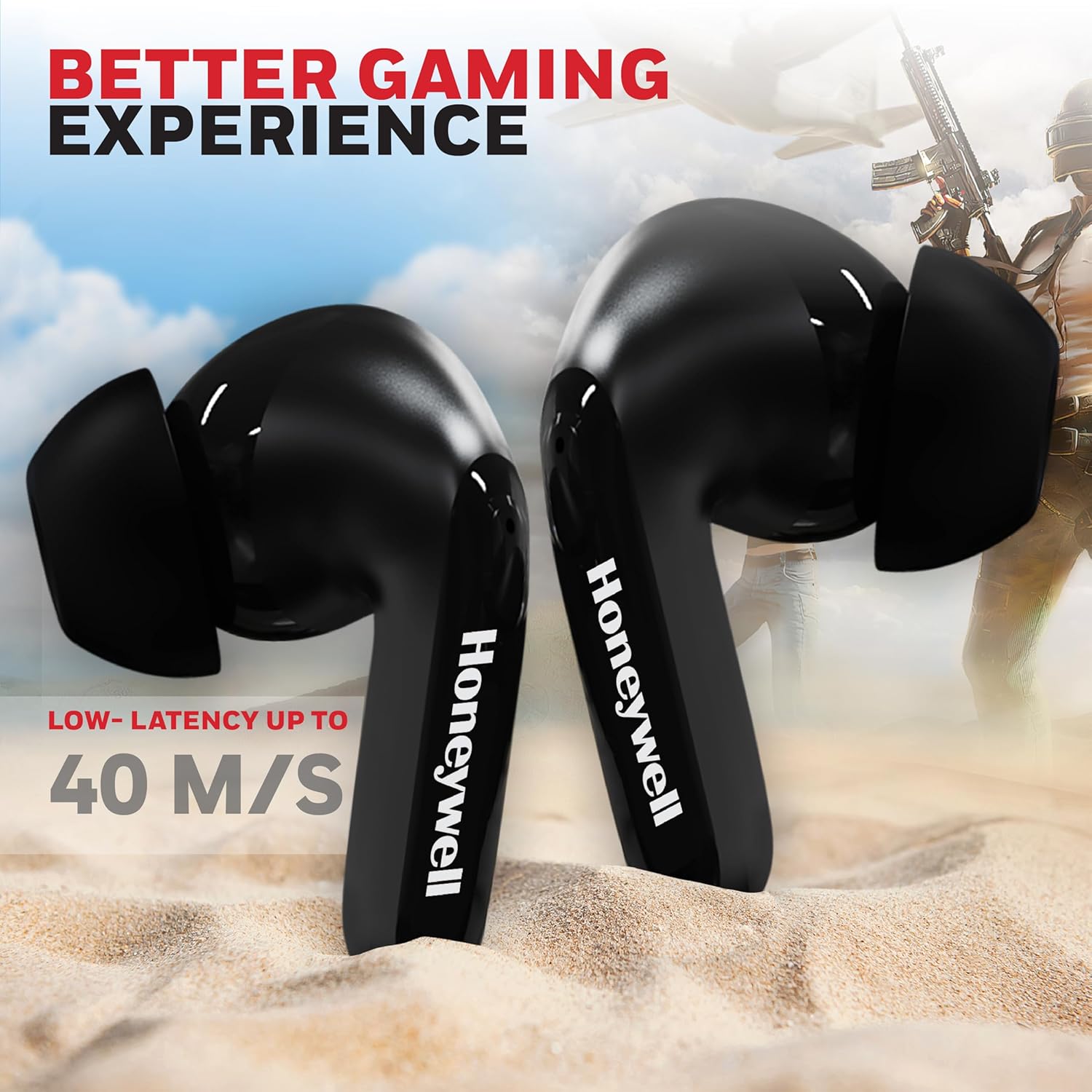 Honeywell Suono P2100 TWS Earbuds Bluetooth with 50H of Playtime, ENC Mode, 4xMics, Type C Fast Charging, Low Latency Mode for Gaming, Bluetooth V5.3- Black