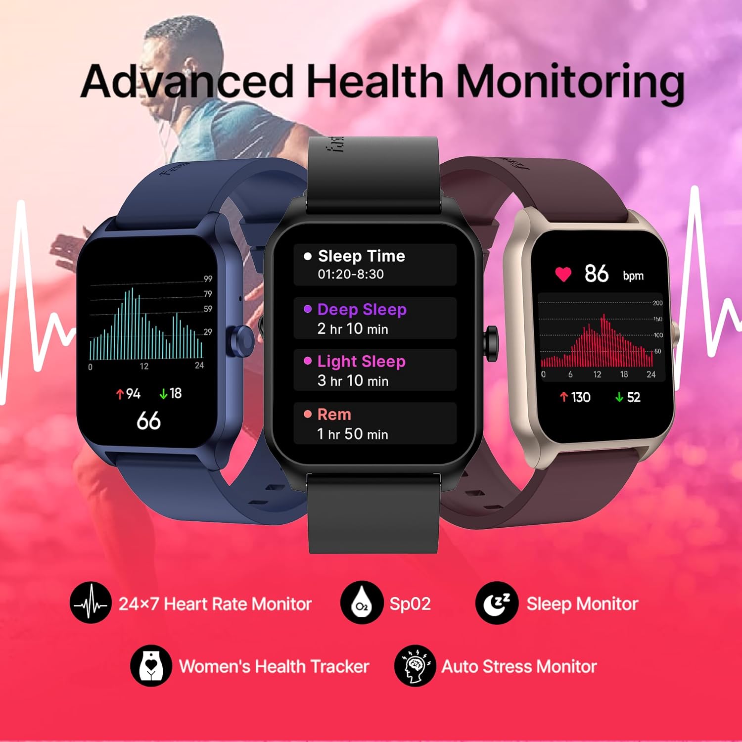 Fastrack Reflex Beat Pro Smart Watch with Large 1.75" Super UltraVU Display, Single Sync BT Calling, 110+ Sports Modes- Black