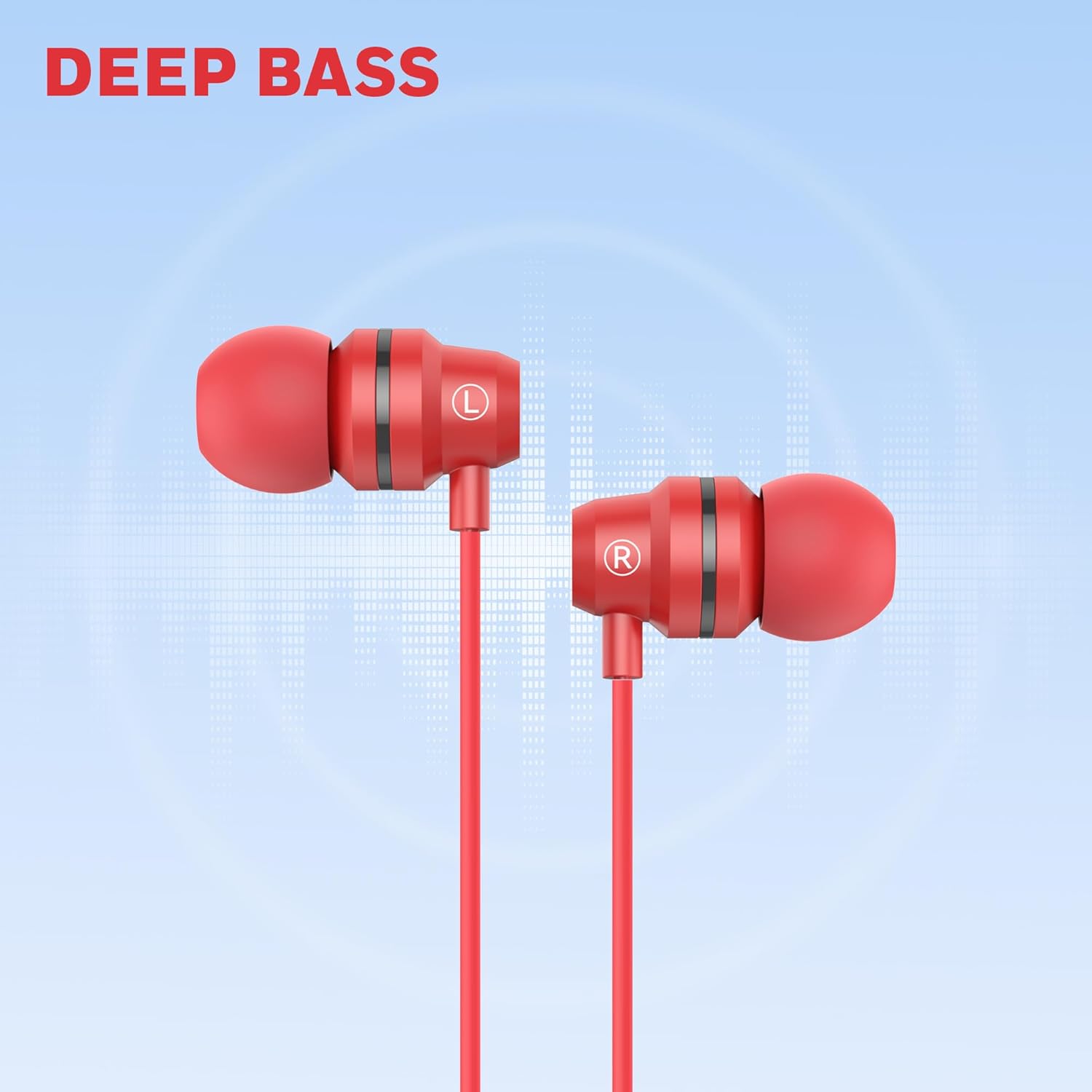 Honeywell Moxie V50 Wired Earphones with built in Mic, 10mm*2 drivers, Passive Noise Cancellation, 3.5mm AUX, Voice Assistant Enabled, 1.2 Mtr- Red