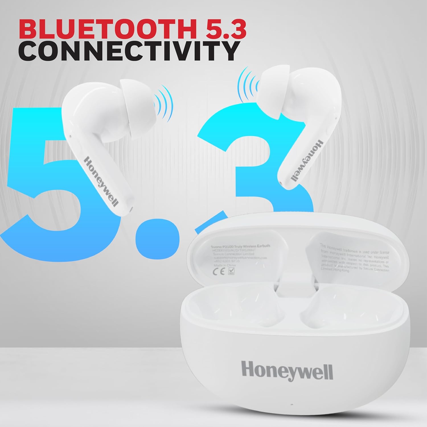 Honeywell Suono P2100 TWS Earbuds Bluetooth with 50H of Playtime, ENC Mode, 4xMics, Type C Fast Charging, Low Latency Mode for Gaming, Bluetooth V5.3- White