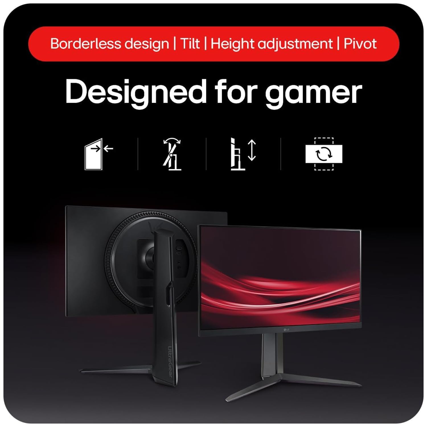 LG 24GS65F-B 24Inch IPS Full HD Gaming Monitor with HDR 10, AMD Free Sync, Height/Pivot/Tilt Adjustable Stand, Borderless Design, DP, HDMI -Black