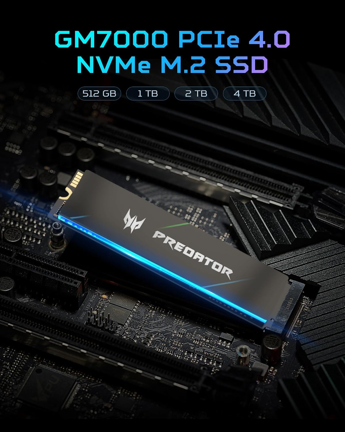 Acer Predator GM7000 4TB NVMe Gaming SSD - M.2 2280 PCIe Gen4 (16 Gb/s) x 4, DRAM Cache Up to 7400 MB/s - BL.9BWWR.107