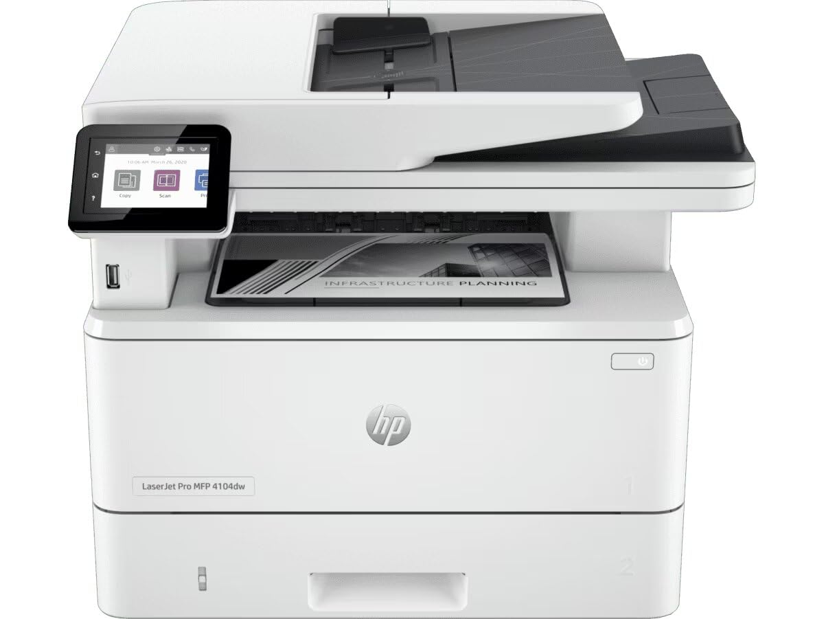 HP Laserjet Pro MFP 4104DW Printer, Monochrome and Colour Wireless Laser Printers - White