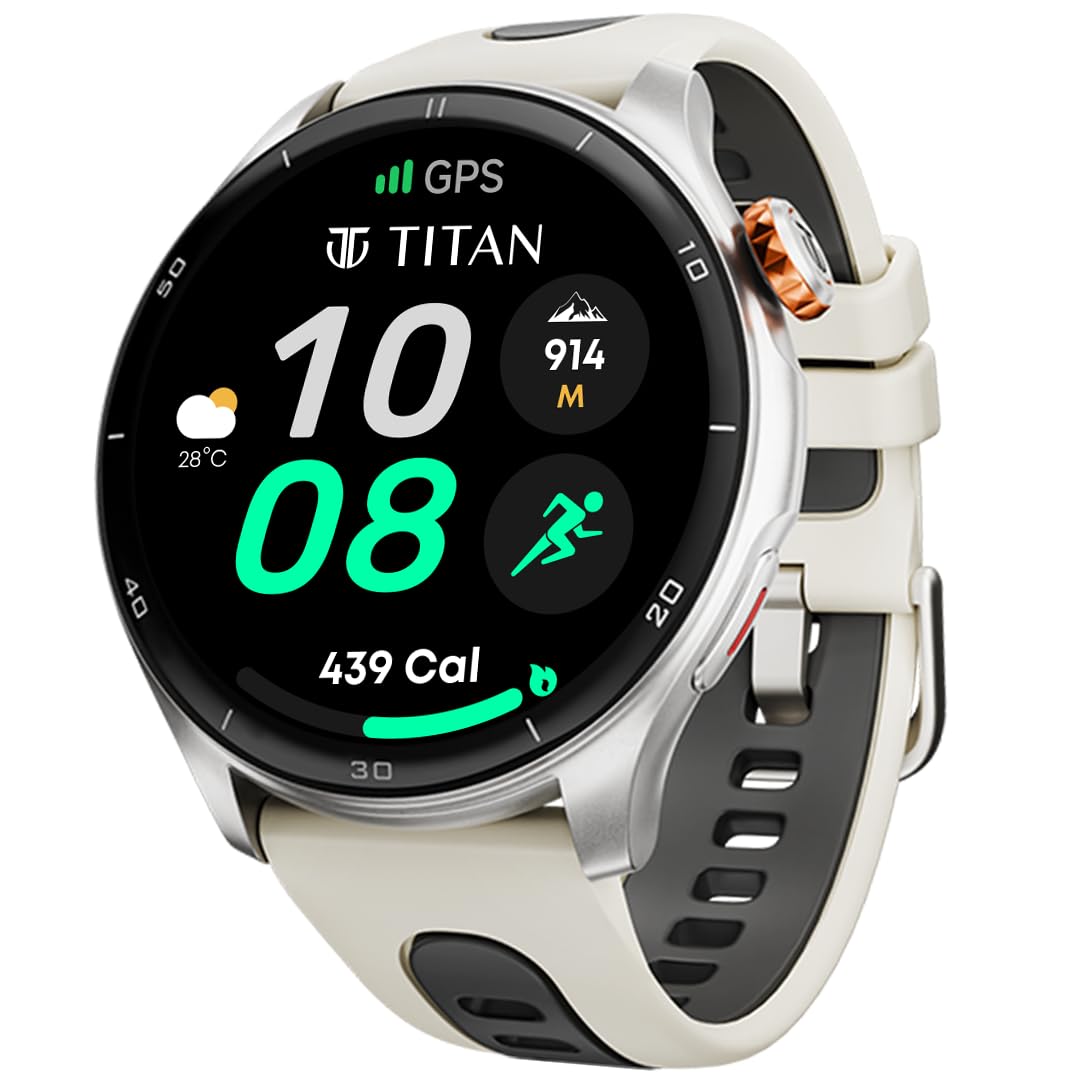 Titan Celestor Smart Watch with 1.43” AMOLED Display & AOD, 60Hz Fluid Display, BT Calling, Upto 7 Day Battery- Titanium Beige
