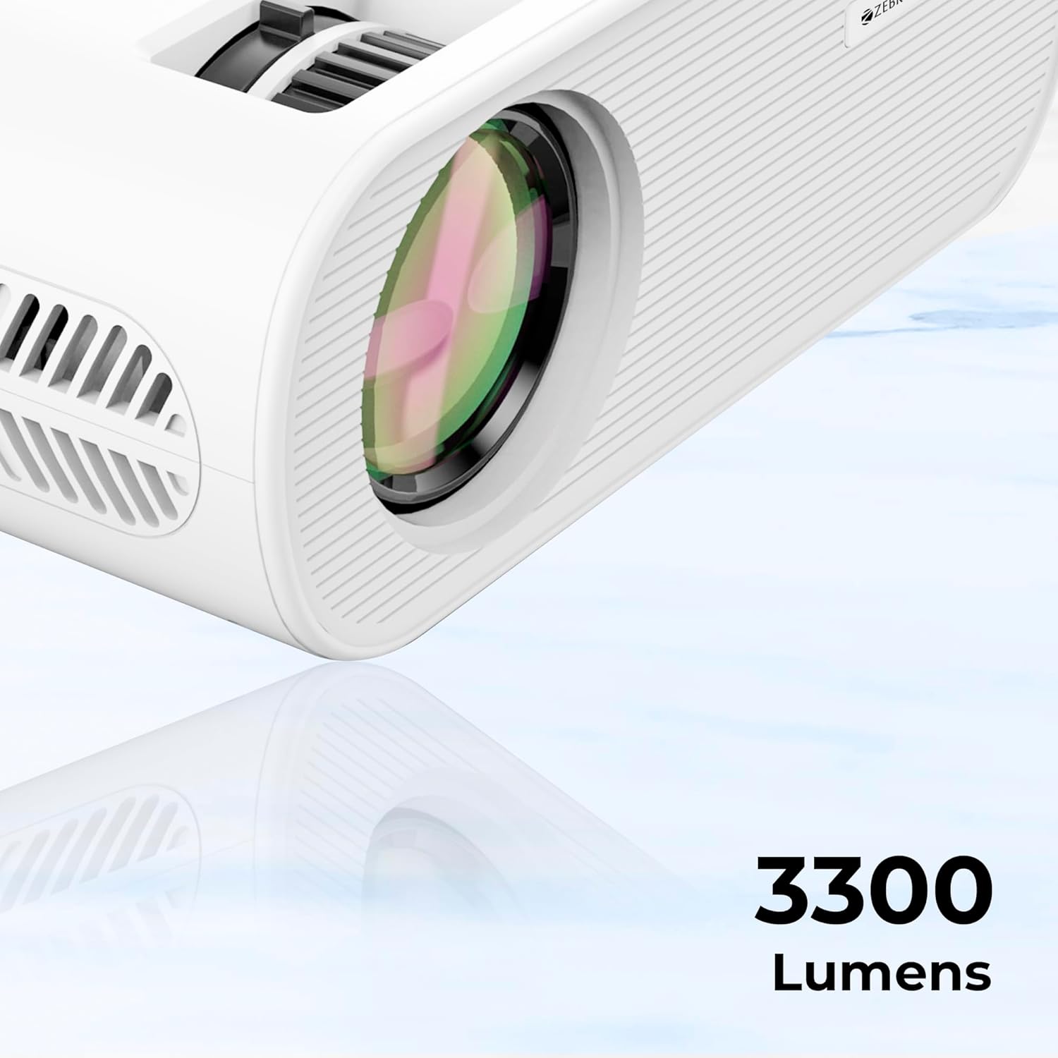 Zebronics LP1000 LED Projector with 3300 Lumens Max, 150-inch Screen Size, 50,000h Lifelong LED lamp, Built in Speaker, Ceiling Mountable- White
