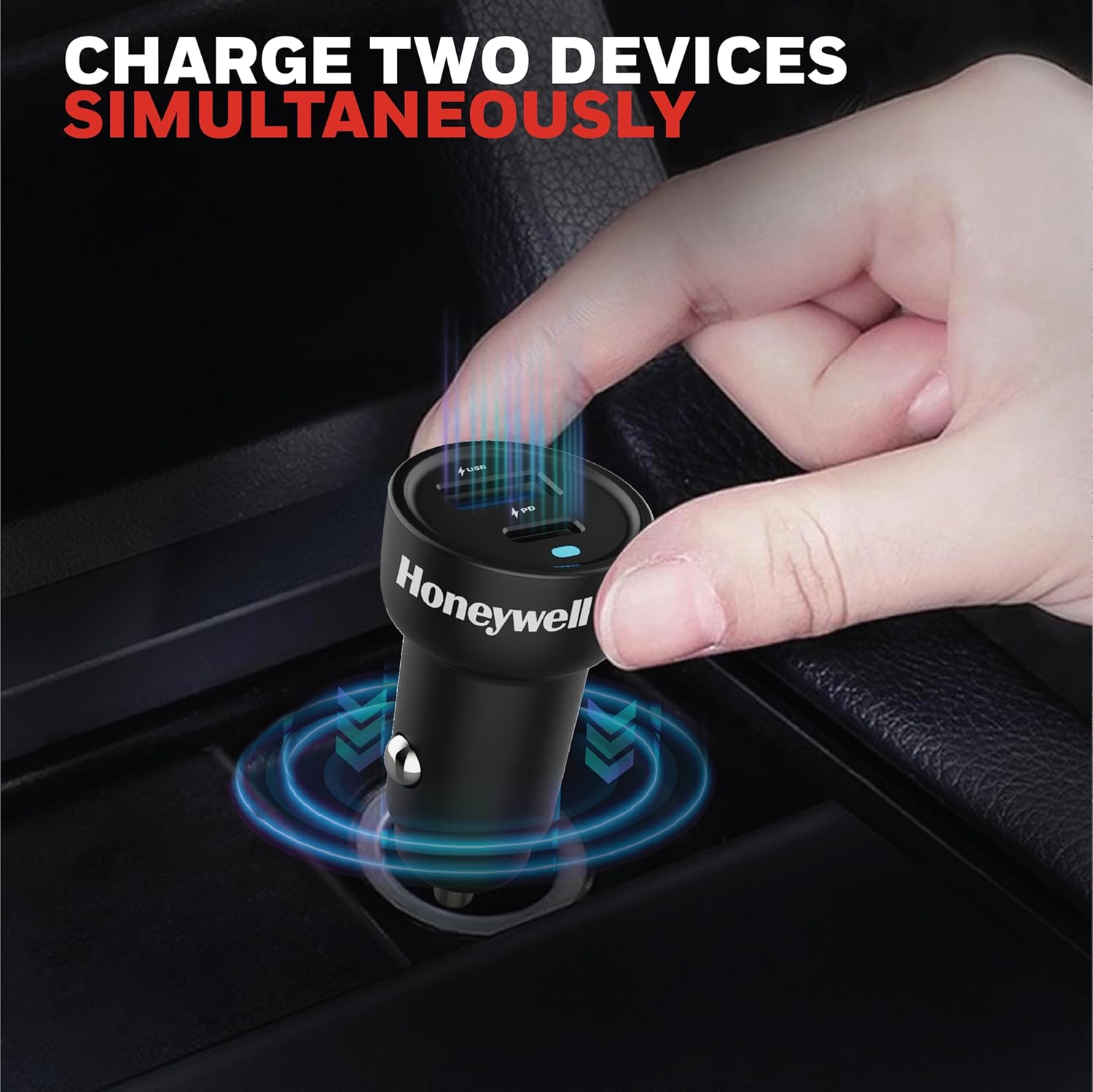 Honeywell Micro CLA 45W PD Smart Car Charger, 1X Type C and 1X USB A Port, Ultra-Fast Charging, Car Adapter for iPhone and Smartphones- Black