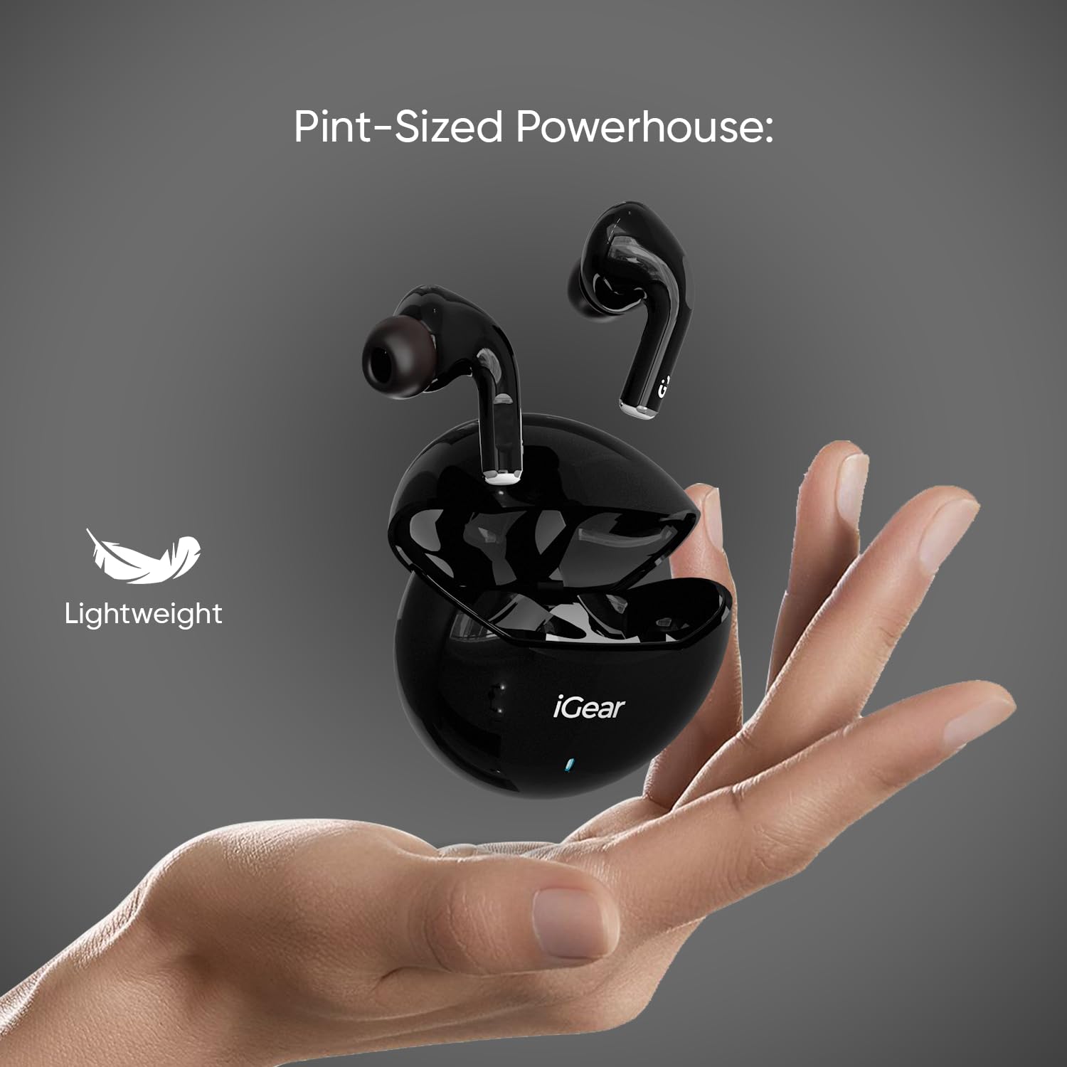 iGear Gemz iG-1142 TWS Wireless Earbuds, 15 Hrs+ Playtime- Black