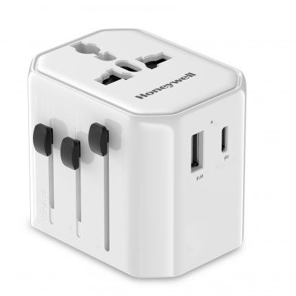 Honeywell New Launch Universal Travel Adapter 12W, 3-in-1 Fast Charging, Universal Socket, TypeC, USBA, Worldwide Wall Charger for EU,US,UK & CN/AUS, Perfect for All Devices-Black