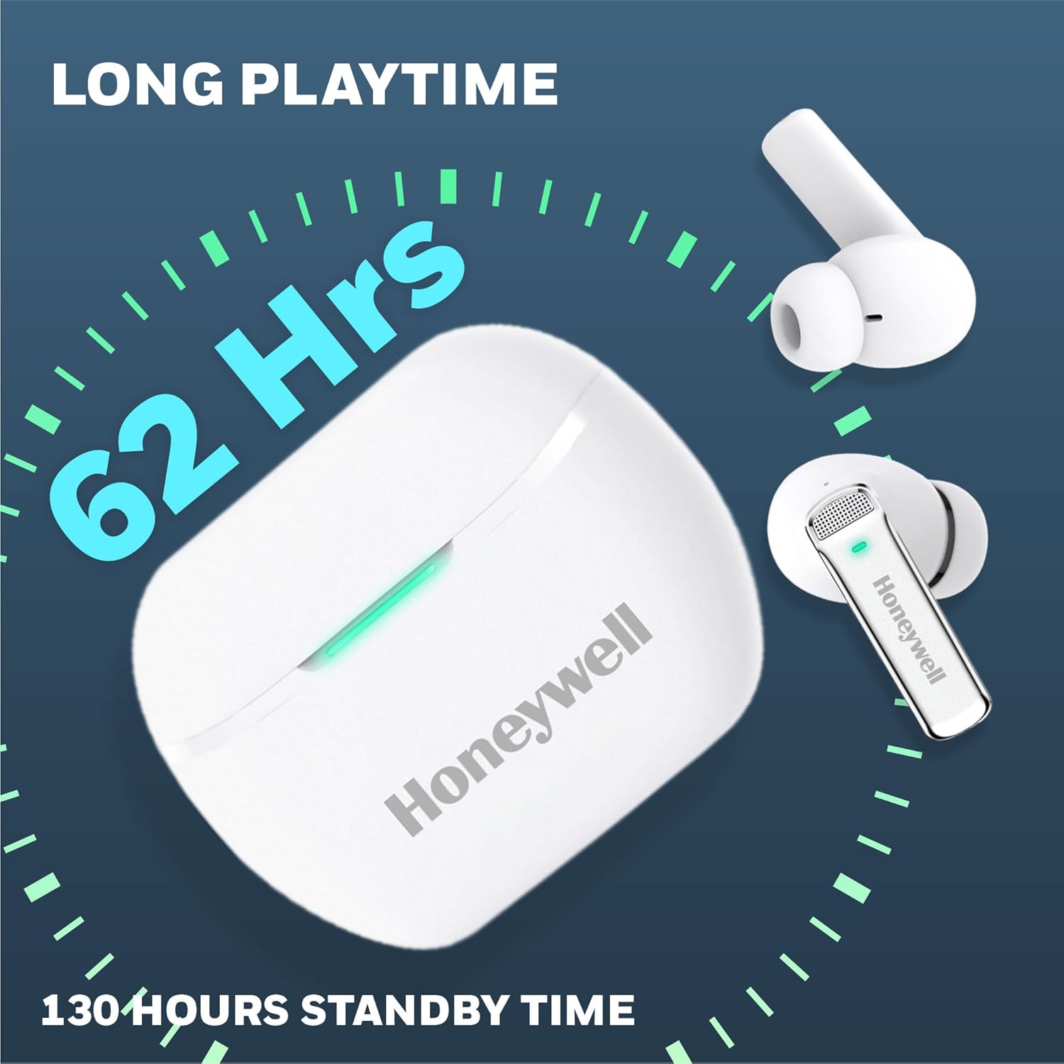 Honeywell Trueno U5100 TWS in-Ear wireless HYBRID ANC TWS Earbuds, with 33 dB ANC, Low Latency mode, 6 mics, Bluetooth V5.2, 62 Hours of Playtime- White
