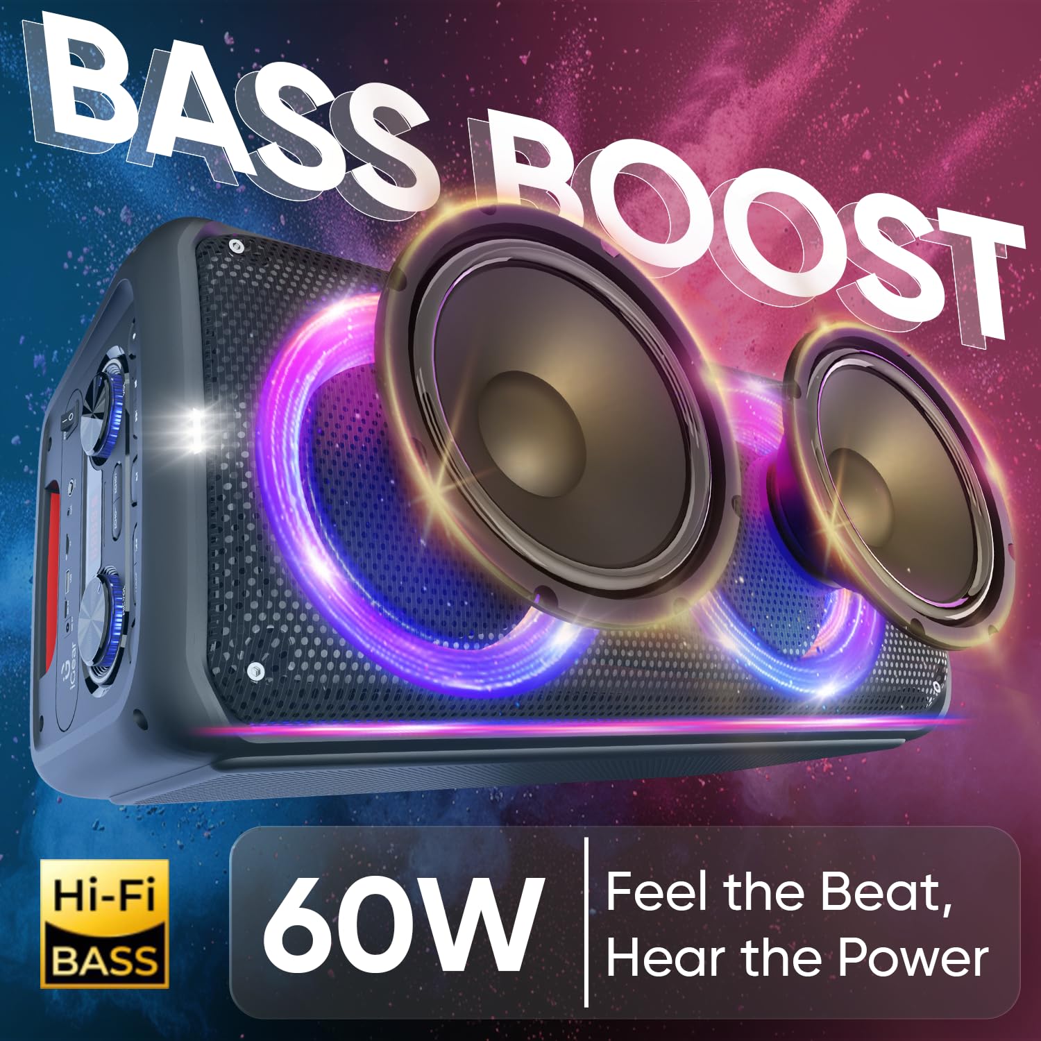 iGear X-Bass 60 iG-1061 Ultimate 60W Portable Bluetooth Party Speaker with Dual Bass Radiators, Remote Control (Black)