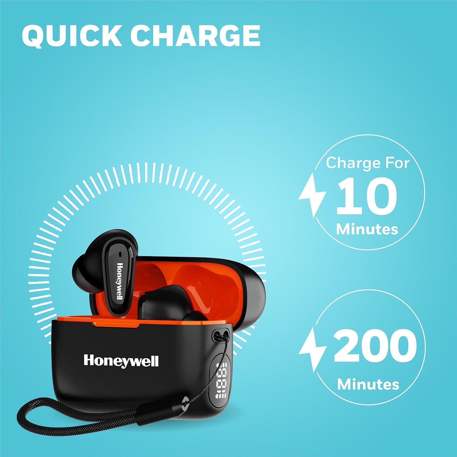 Honeywell Moxie V1100 TWS Earbuds in-Ear wireless with Digital Battery Display Case, Bluetooth V5.3, 31 Hours of Playtime, 13mm*2 Drivers, Fast Charging -black