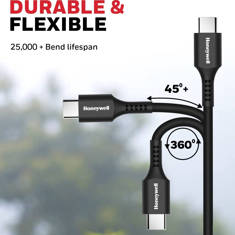 Honeywell Type C To Type C Cable, 6 Feet(1.8M), PD 60W, QC 3.0, Fast Charging & Sync Cable, Ultra Soft Silicone cable for Smartphone, Laptop, Power Bank, Tablet- Black