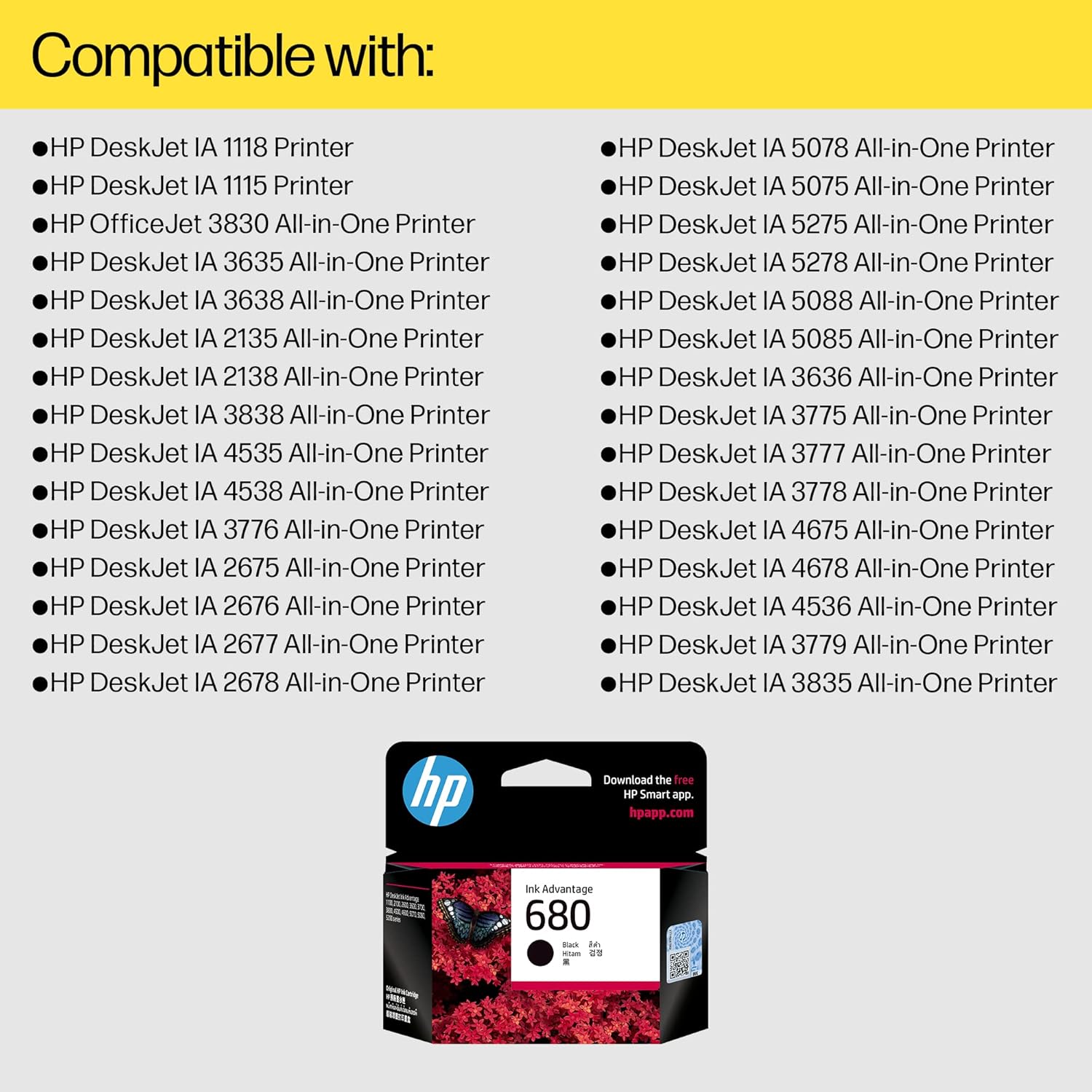 HP 680 Black Original Ink Advantage Cartridge- F6V27A