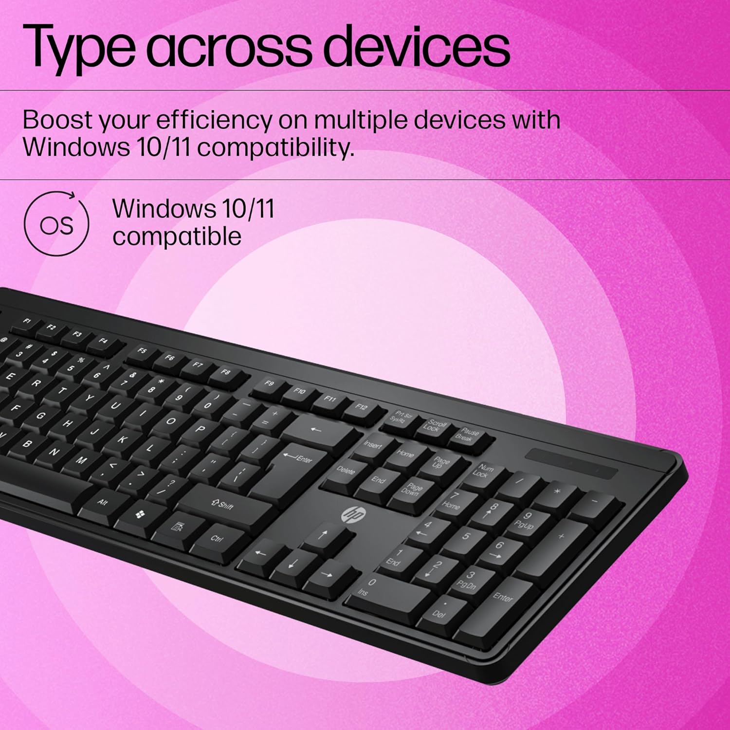 HP K160 Wireless Keyboard/Quick Comfy accurate/12 Fn Shortcut Keys/Plug and Play USB- Black
