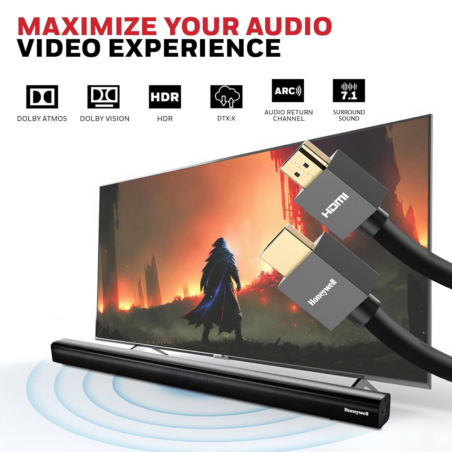 Honeywell HDMI Cable v2.0 with Ethernet, 3D/4K@60Hz Ultra HD Resolution, 5 Mtr(16.4ft), Compatible with all HDMI Devices Laptop Desktop TV Set-top Box Gaming Console