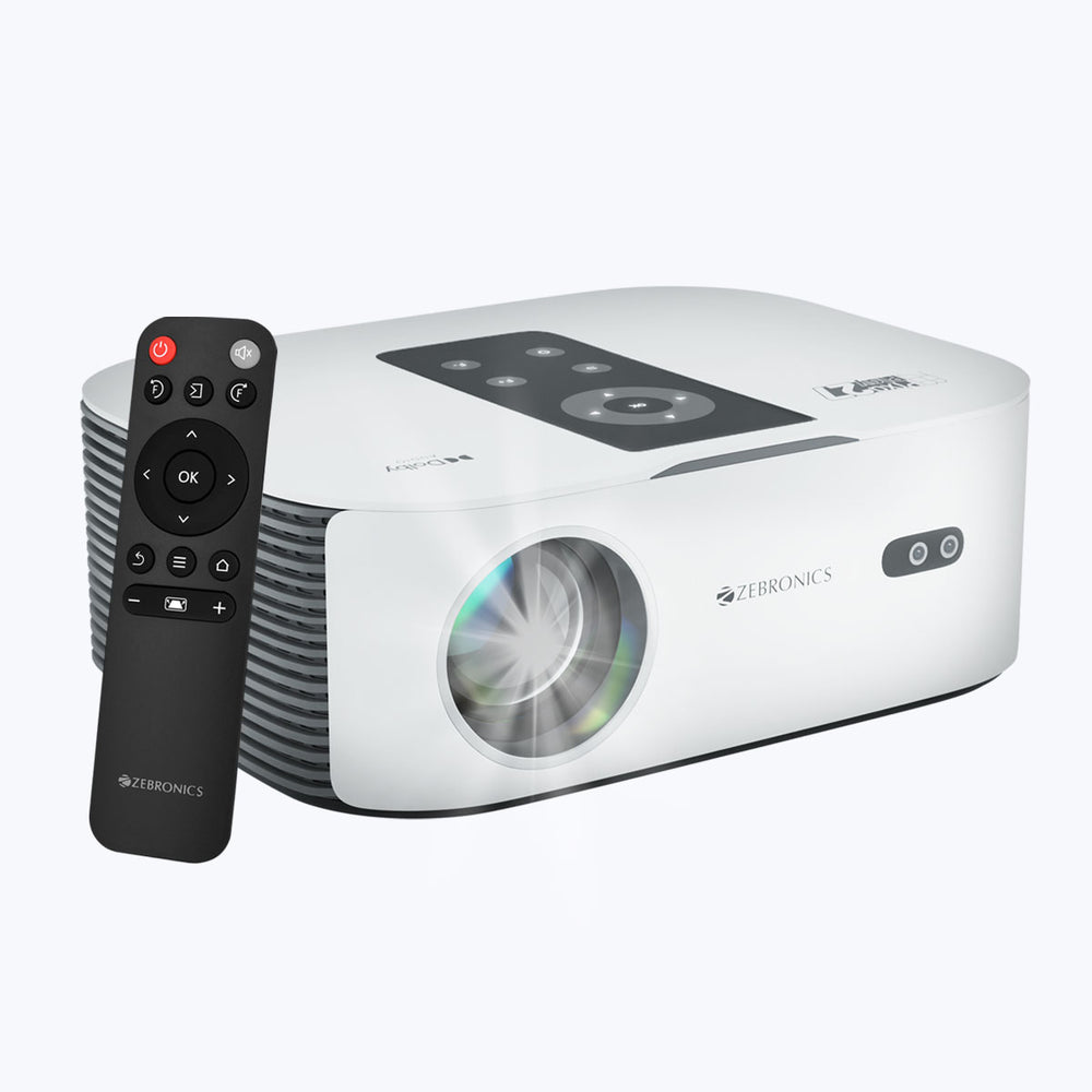 Zebronics PIXAPLAY 27 Projector with Multi Connectivity, 30,000h lifelong LED lamp, Touch Control - White&Grey