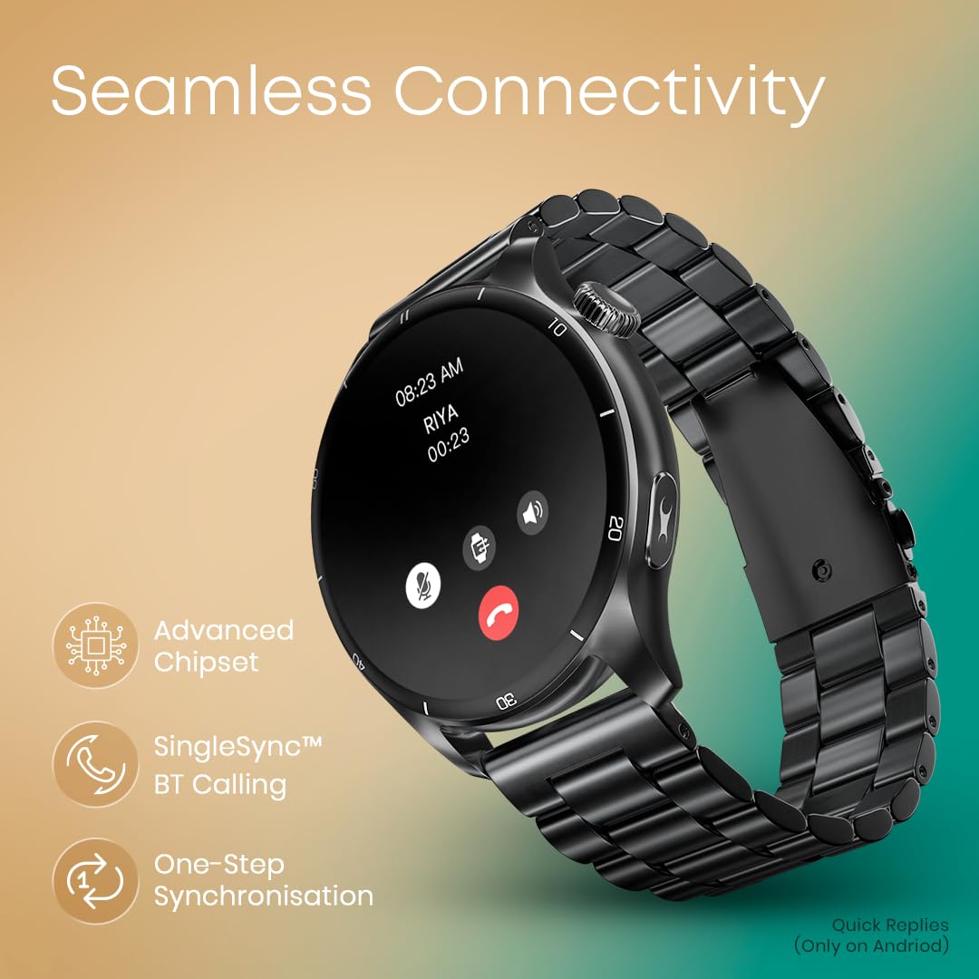Fastrack Dezire FX1 PRO Fashion Smart Watch with 1.43" AMOLED, SingleSync BT Calling, AI Voice Assistant, 100+ Sports Modes, Upto 5 Day Battery- Black