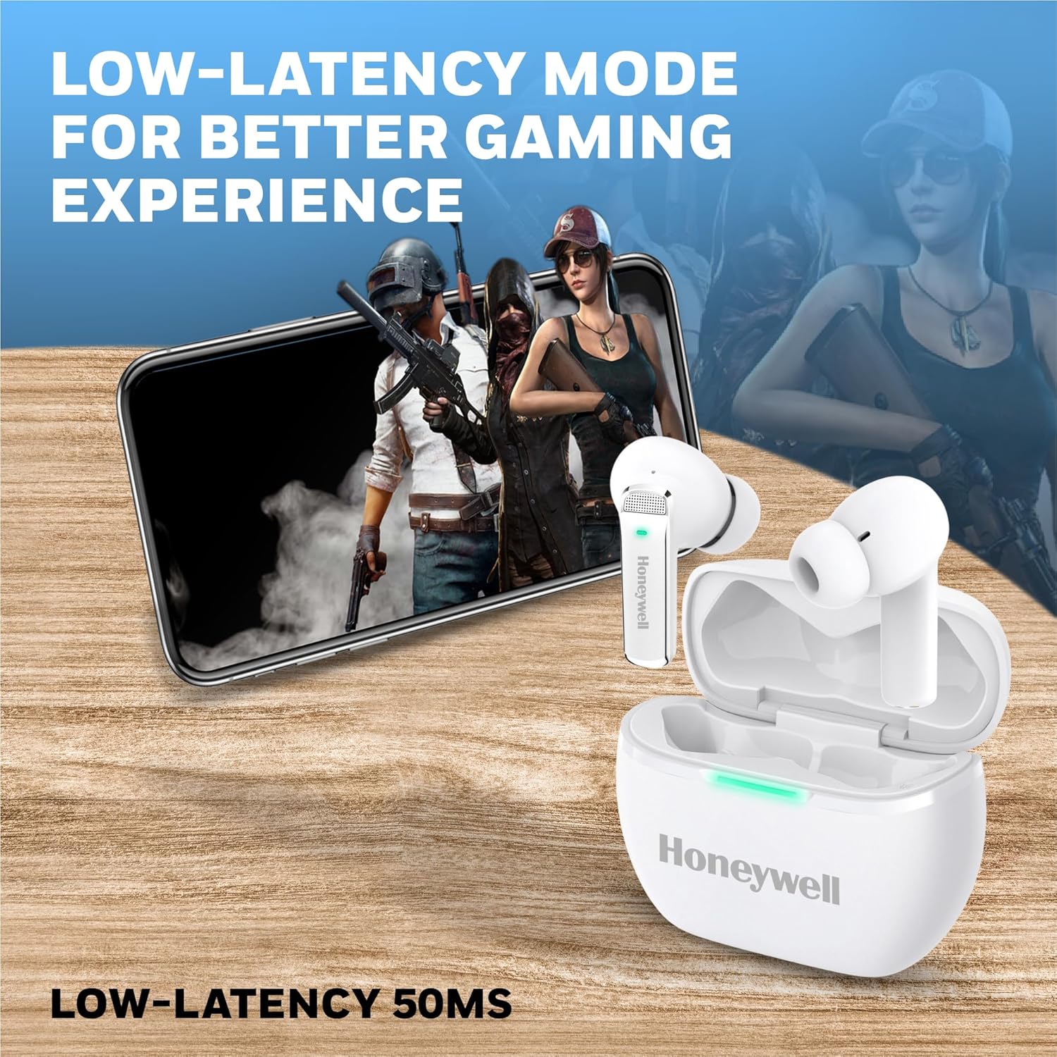 Honeywell Trueno U5100 TWS in-Ear wireless HYBRID ANC TWS Earbuds, with 33 dB ANC, Low Latency mode, 6 mics, Bluetooth V5.2, 62 Hours of Playtime- White