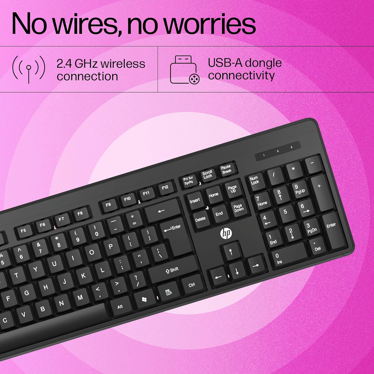 HP K160 Wireless Keyboard/Quick Comfy accurate/12 Fn Shortcut Keys/Plug and Play USB- Black