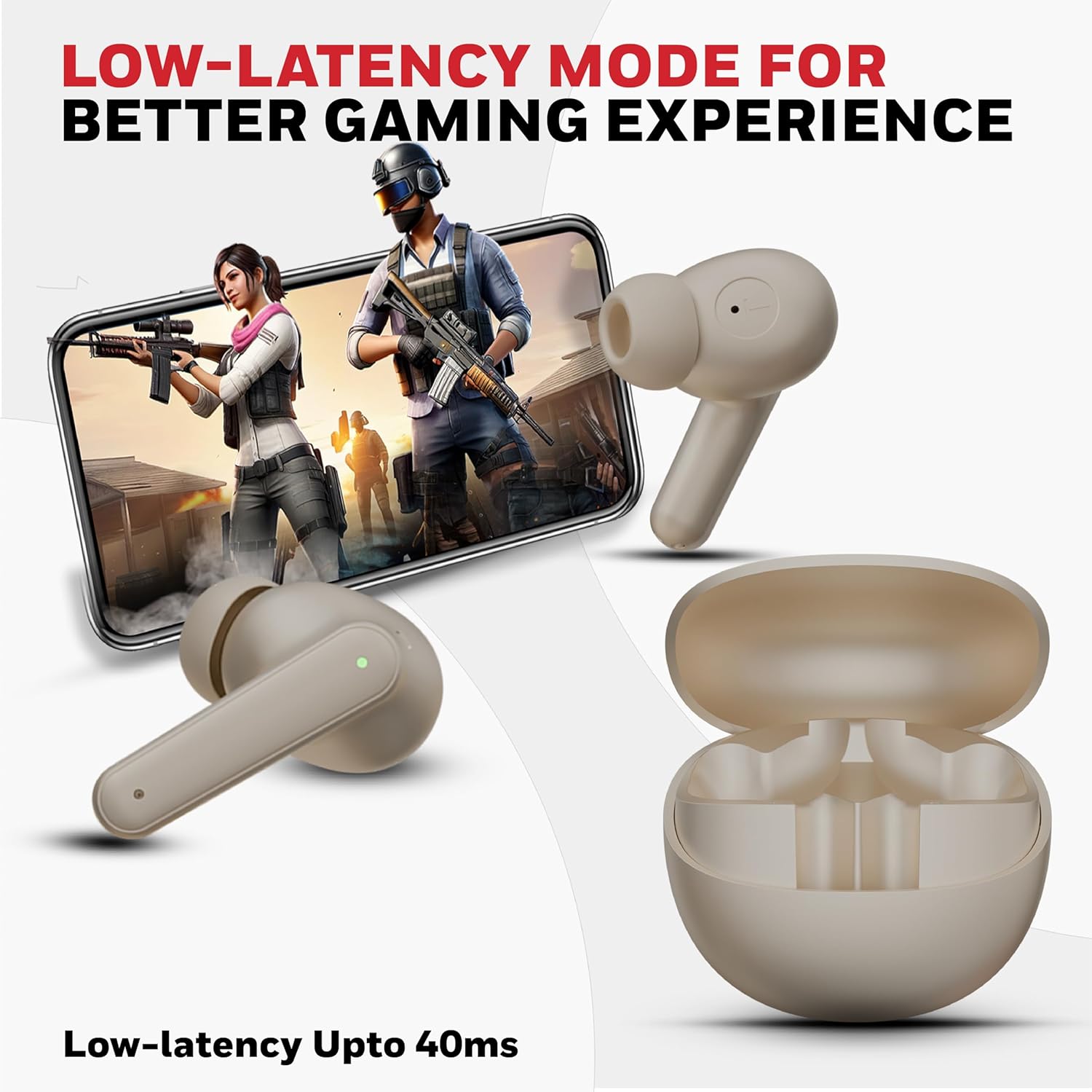 Honeywell Moxie V1400 TWS In-Ear Earbuds Bluetooth v5.4 , ENC with 4 Mics for HD Calling, 45H Battery Life, Stereo Sound, Deep Bass, IPX4, 40ms low latency Gaming Mode - Camel