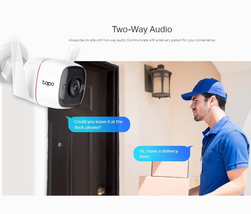 TP-Link Tapo C310 3MP 1296p High Definition Outdoor CCTV Security Wi-Fi Smart Camera, Alexa Enabled, Weatherproof, Night Vision, 2-Way Audio, SD Storage- White