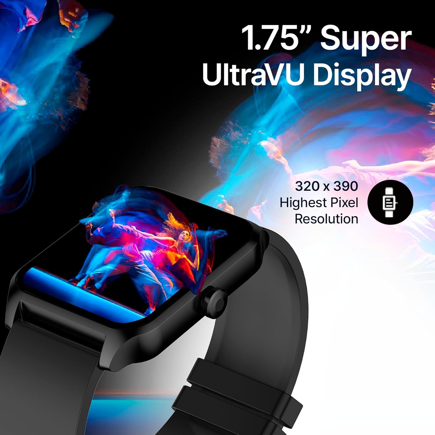 Fastrack Reflex Beat Pro Smart Watch with Large 1.75" Super UltraVU Display, Single Sync BT Calling, 110+ Sports Modes- Black