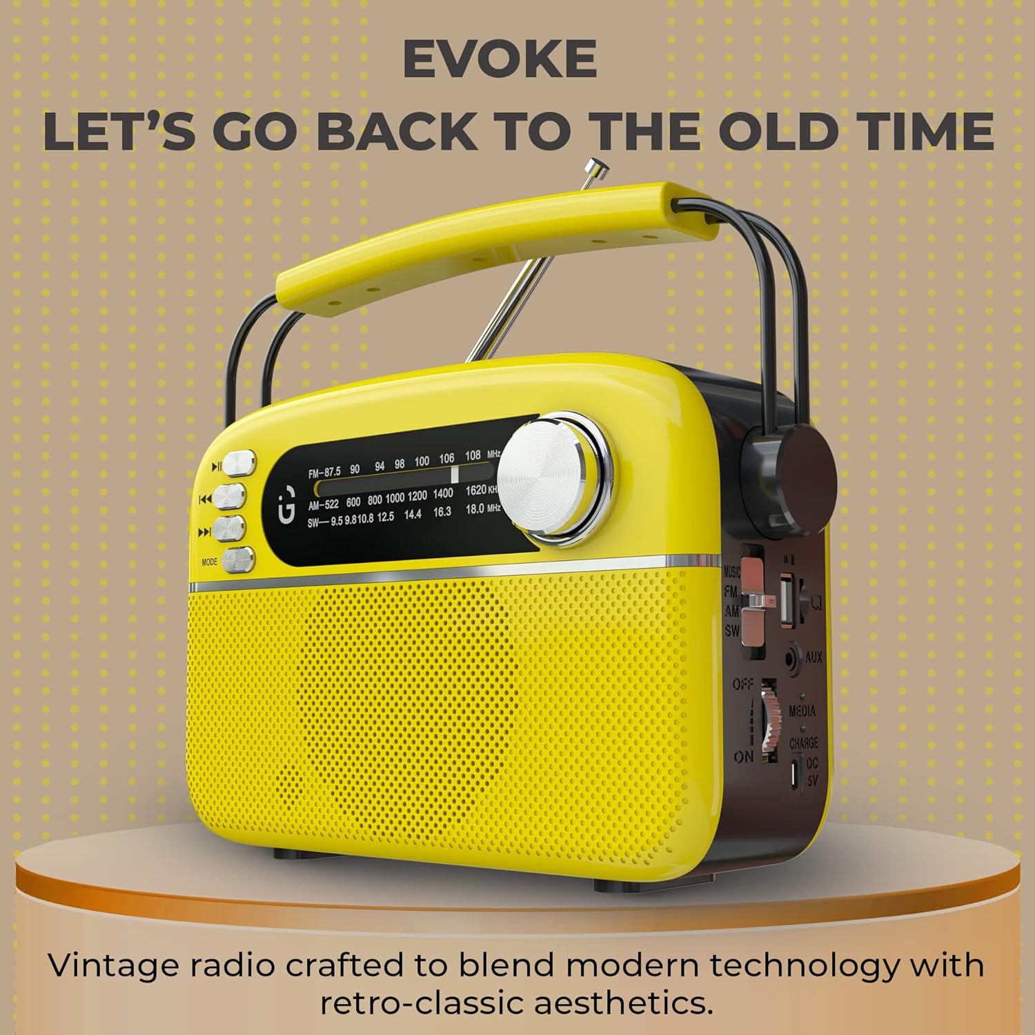 iGear Evoke iG-1113 Retro Modern style Radio and MP3 player with FM/AM/SW- Yellow