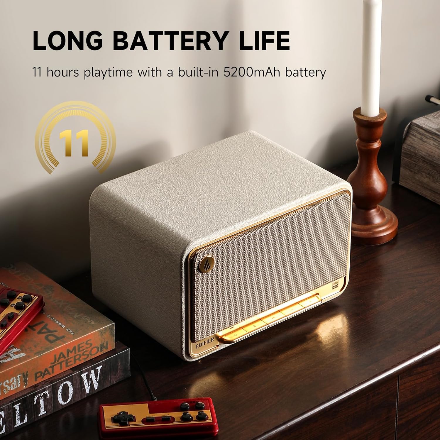 Edifier D32 Tabletop Wireless Speaker, Hi-Res Audio Bluetooth Speaker, Portable Retro Combo Speaker, 60 Watts RMS, Bluetooth 5.3- White