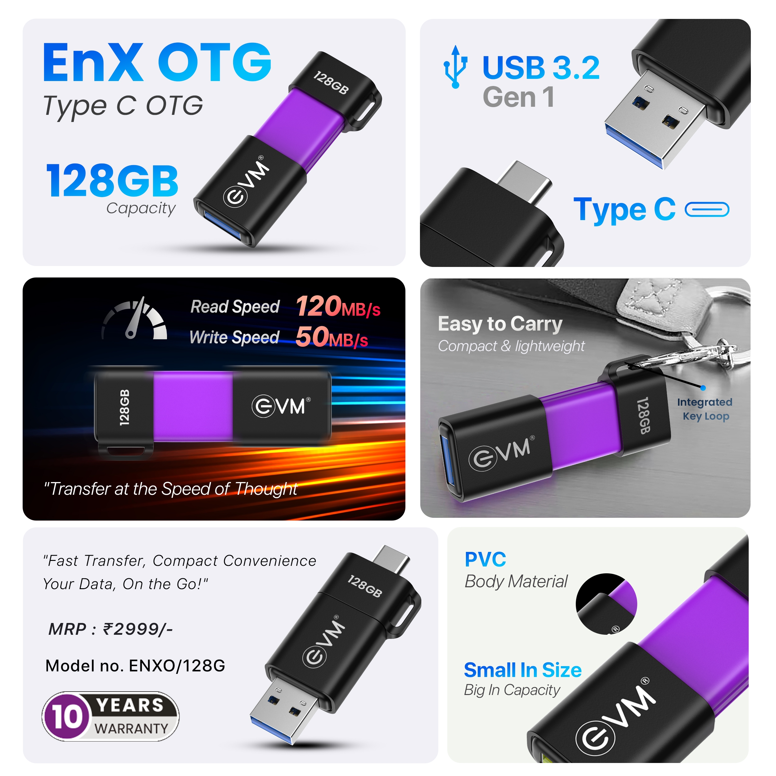 EVM 128GB EnXO USB 3.2 Type-C OTG PENDRIVE (ENXO/128G)