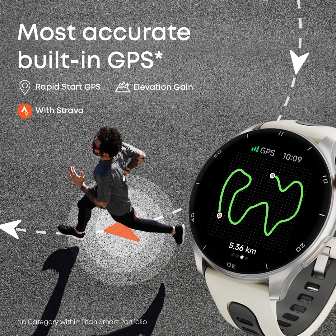 Titan Celestor Smart Watch with 1.43” AMOLED Display & AOD, 60Hz Fluid Display, BT Calling, Upto 7 Day Battery- Titanium Beige