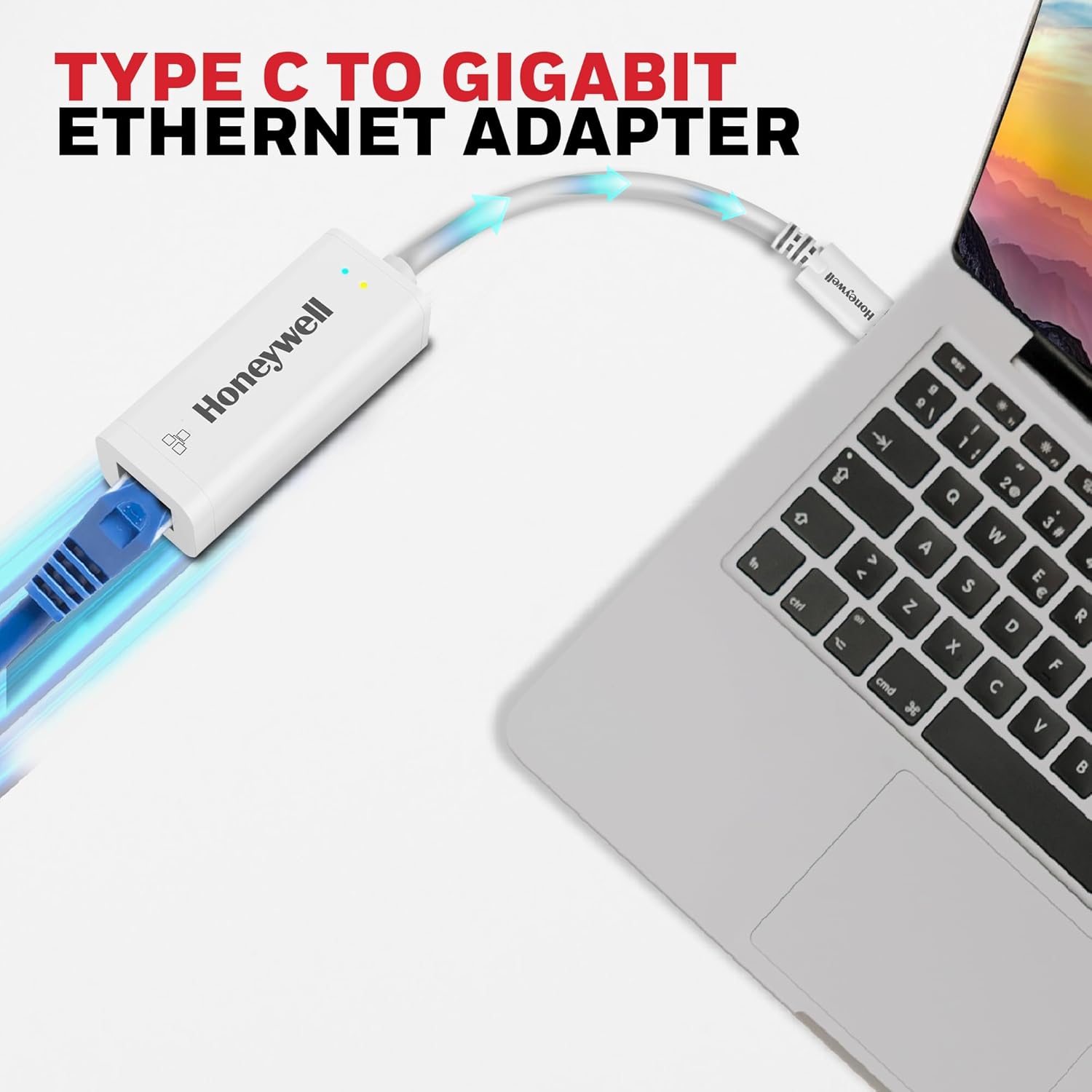 Honeywell High-Speed Type C to RJ45 Gigabit Ethernet Adapter, with Network LAN speeds of 10/100/1000 MBPS- White