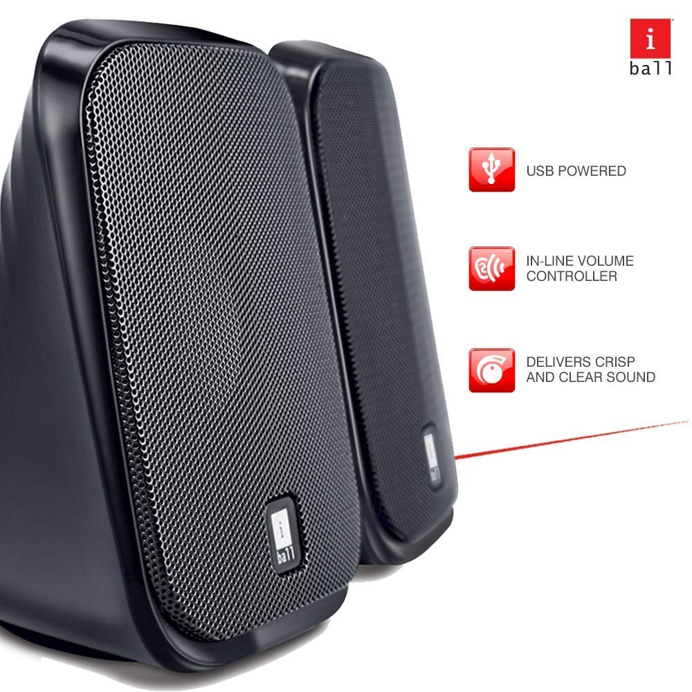 iBall Decor 9+ Speaker with Aux Connectivity, 2.0 Multimedia USB Powered and Volume Control - Black