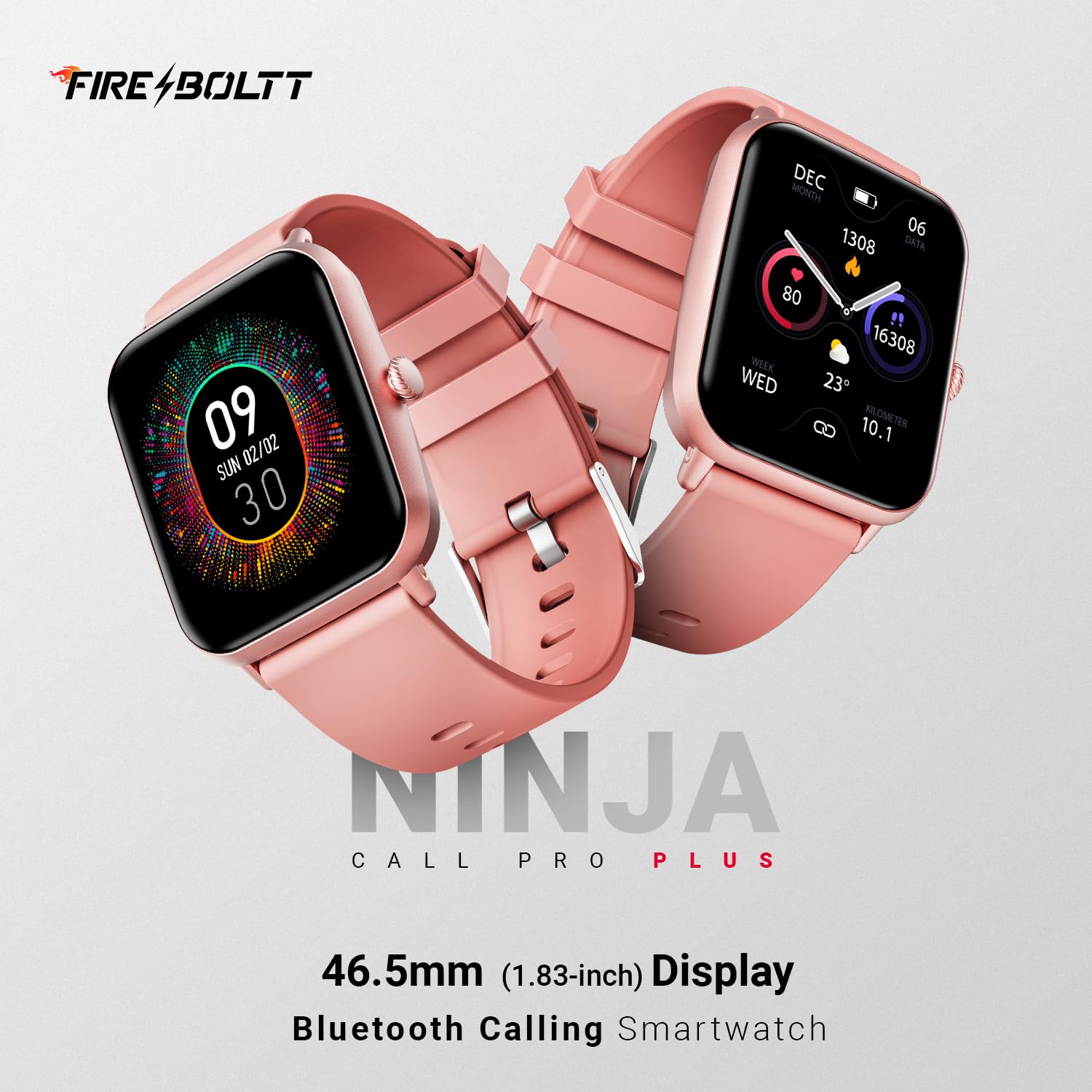 Fire Boltt Ninja Call Pro Plus Smart Watch(BSW053)with 1.83'' inch Display, Bluetooth Calling, AI Voice Assistance, 100 Sports Modes IP67 Rating- Pink