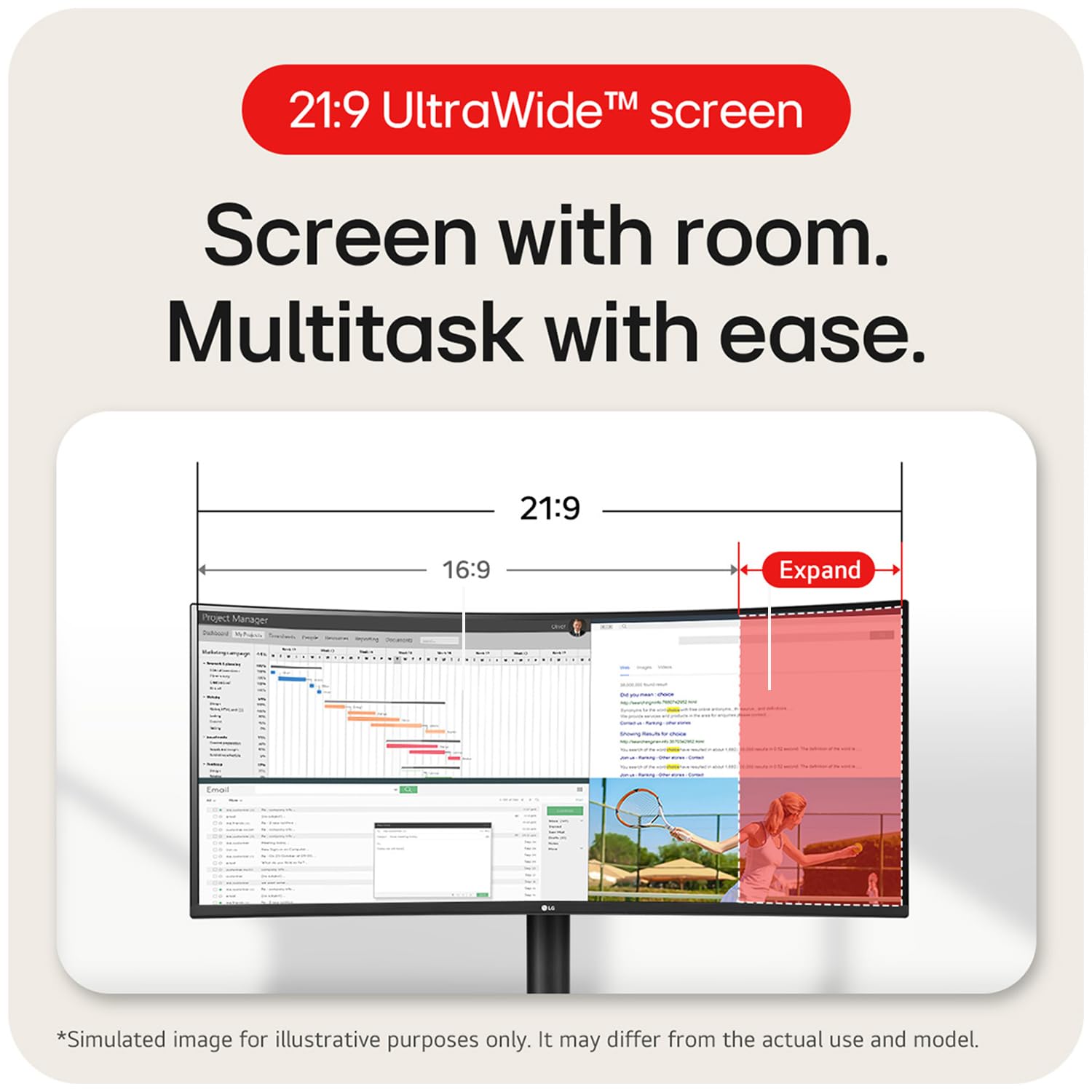 LG 34WR50QC-B 34inches 21:9 Curved Ultra Wide Monitor, HDR 10, Dual Controller, PBP, Flicker Safe, Smart Energy Saving, HDMI, DP, Head Phone Out,Tilt- Black