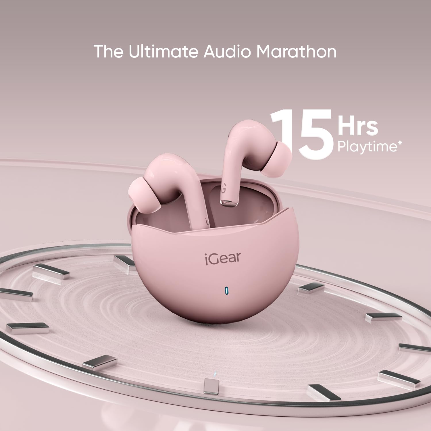 iGear Gemz iG-1142 TWS Wireless Earbuds, 15 Hrs+ Playtime- Pink