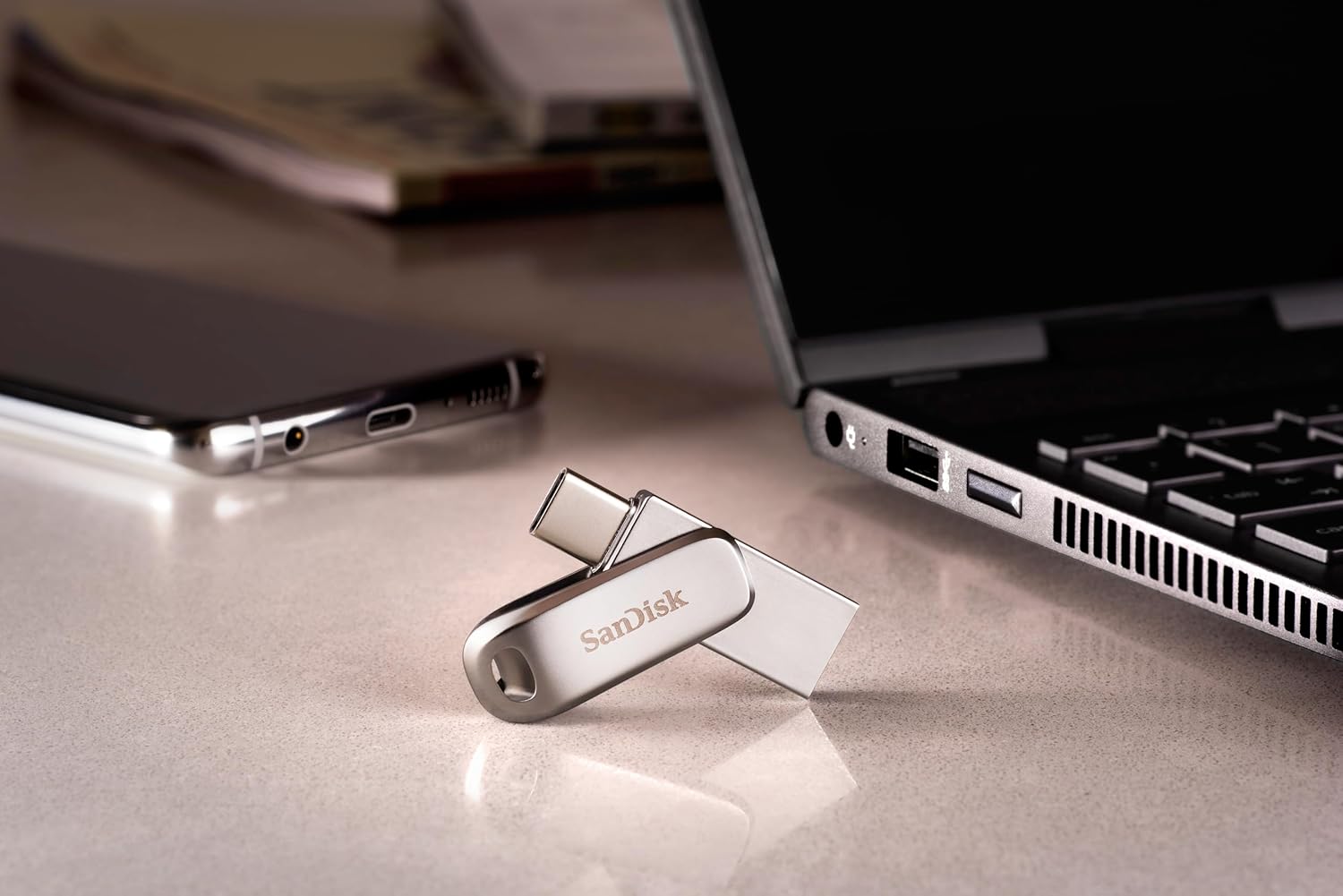 SanDisk Ultra Dual Drive Luxe C4 256GB USB Type C Flash Drive- Silver