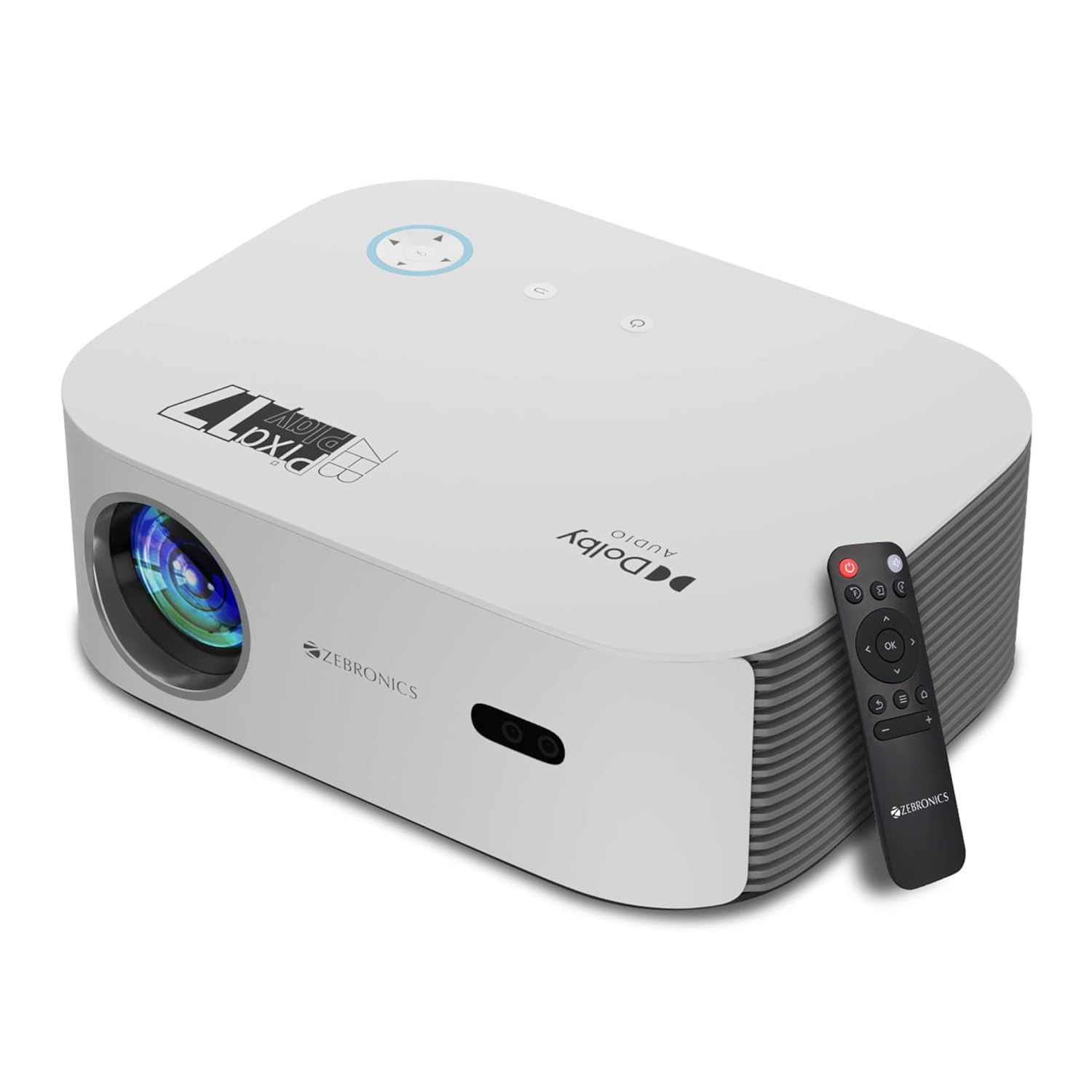 Zebronics PIXAPLAY 17, Smart LED Projector, 6000 Lumens, 4K Support, Dolby Audio, 224 Inch Screen Size- White