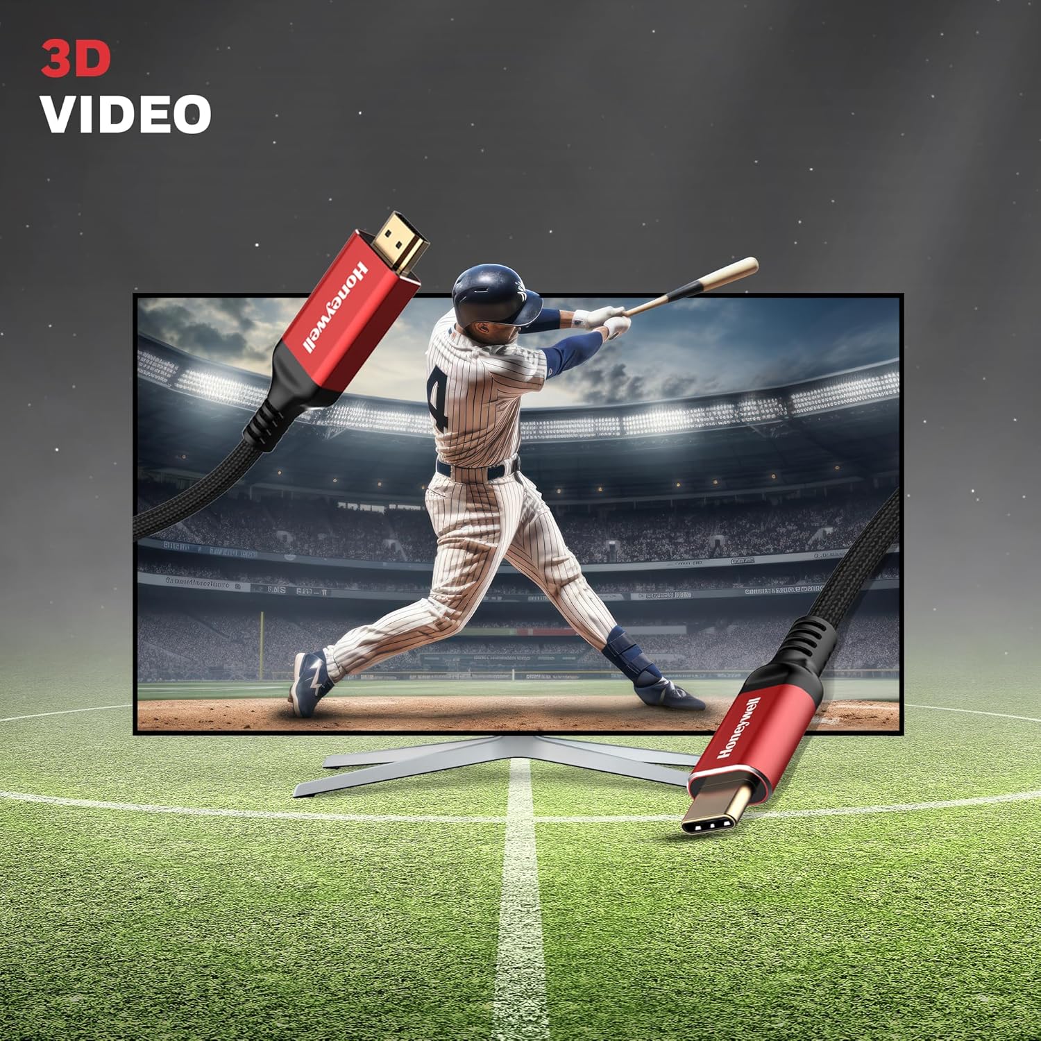 Honeywell Type C to 2.0 HDMI Cable, 4Kx2K@60Hz UHD Resolution, 2 Mtr, Male to Male, Compatible with TV, Laptop, Type-C Smartphone, Projector, etc- Black